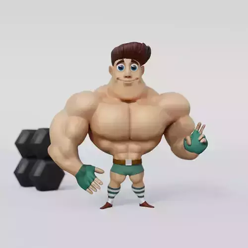 muscular male character cartoon-style Low-poly 3D model