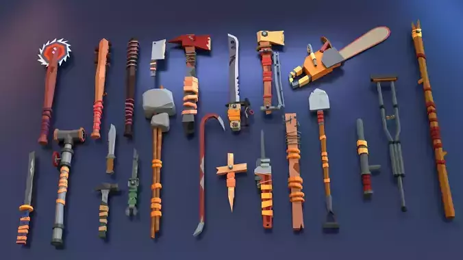 22 - 3D Lowpoly Post apocalyptic weapons pack