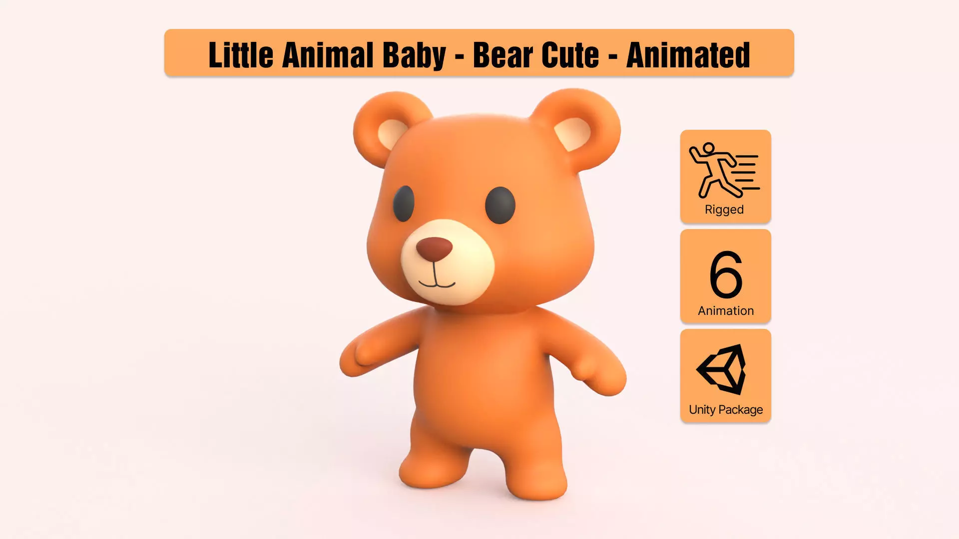 Little animal baby - Bear cute - Animated  Low-poly 3D model_0