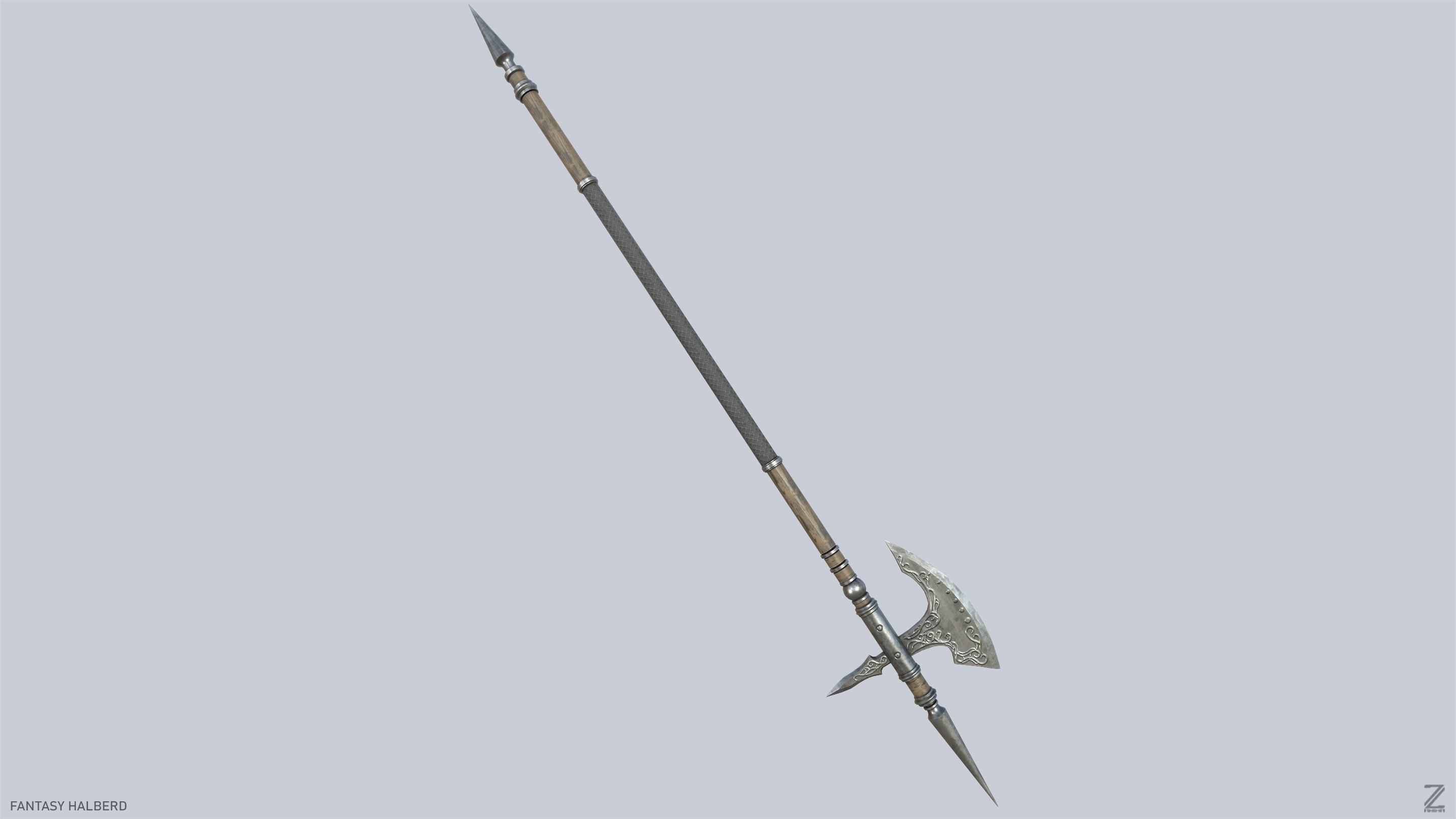 Fantasy halberd Low-poly 3D model_6