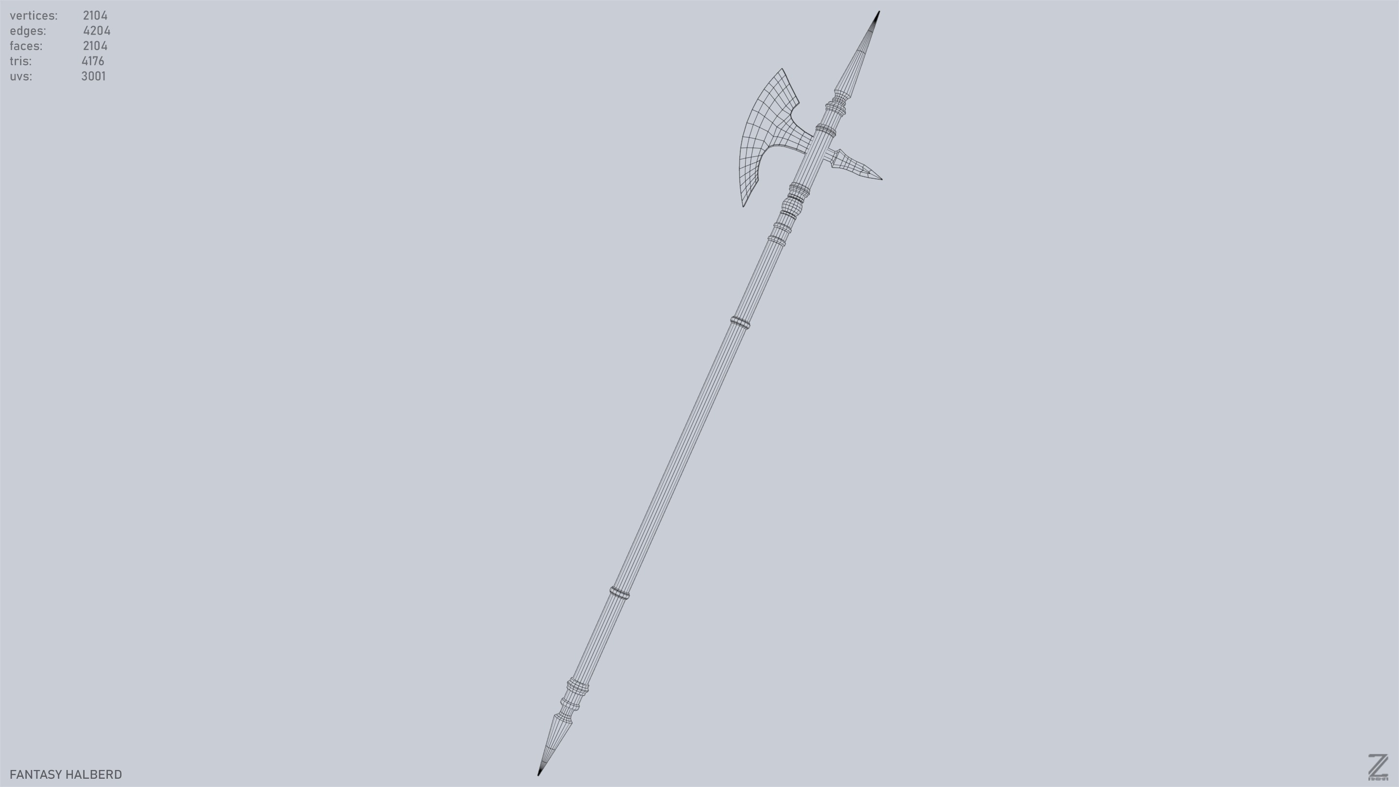 Fantasy halberd Low-poly 3D model_12