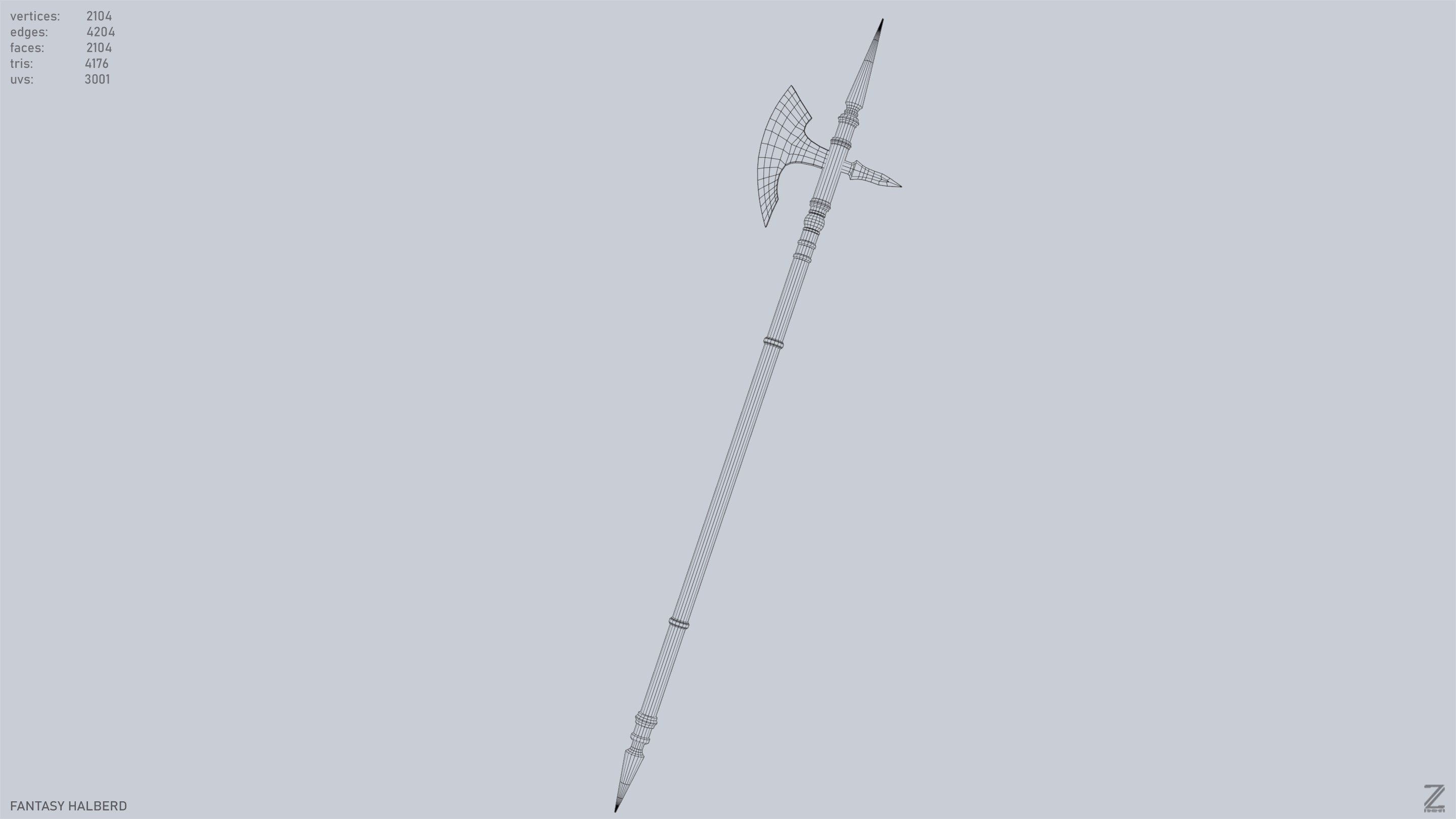 Fantasy halberd Low-poly 3D model_14