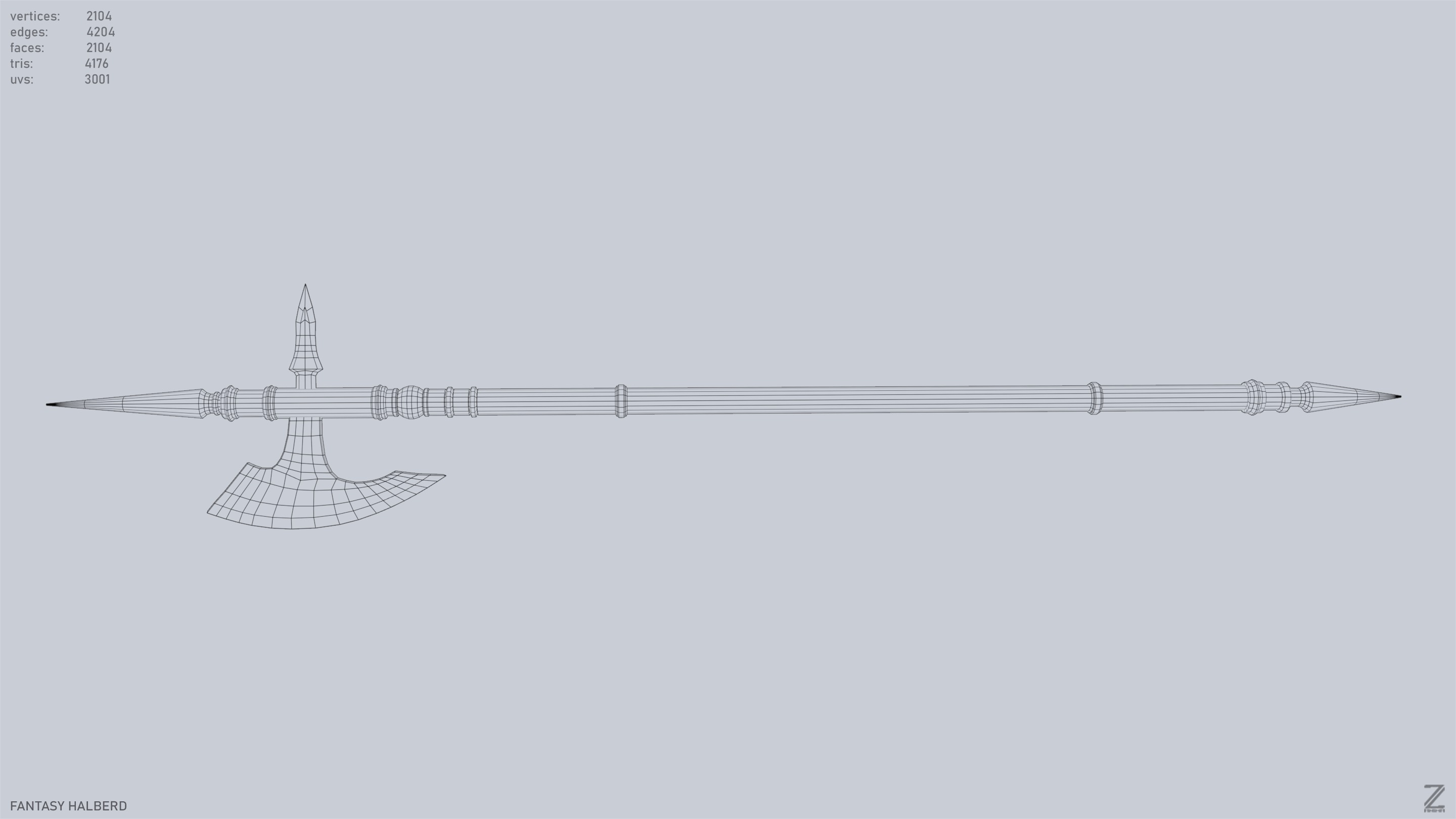Fantasy halberd Low-poly 3D model_11