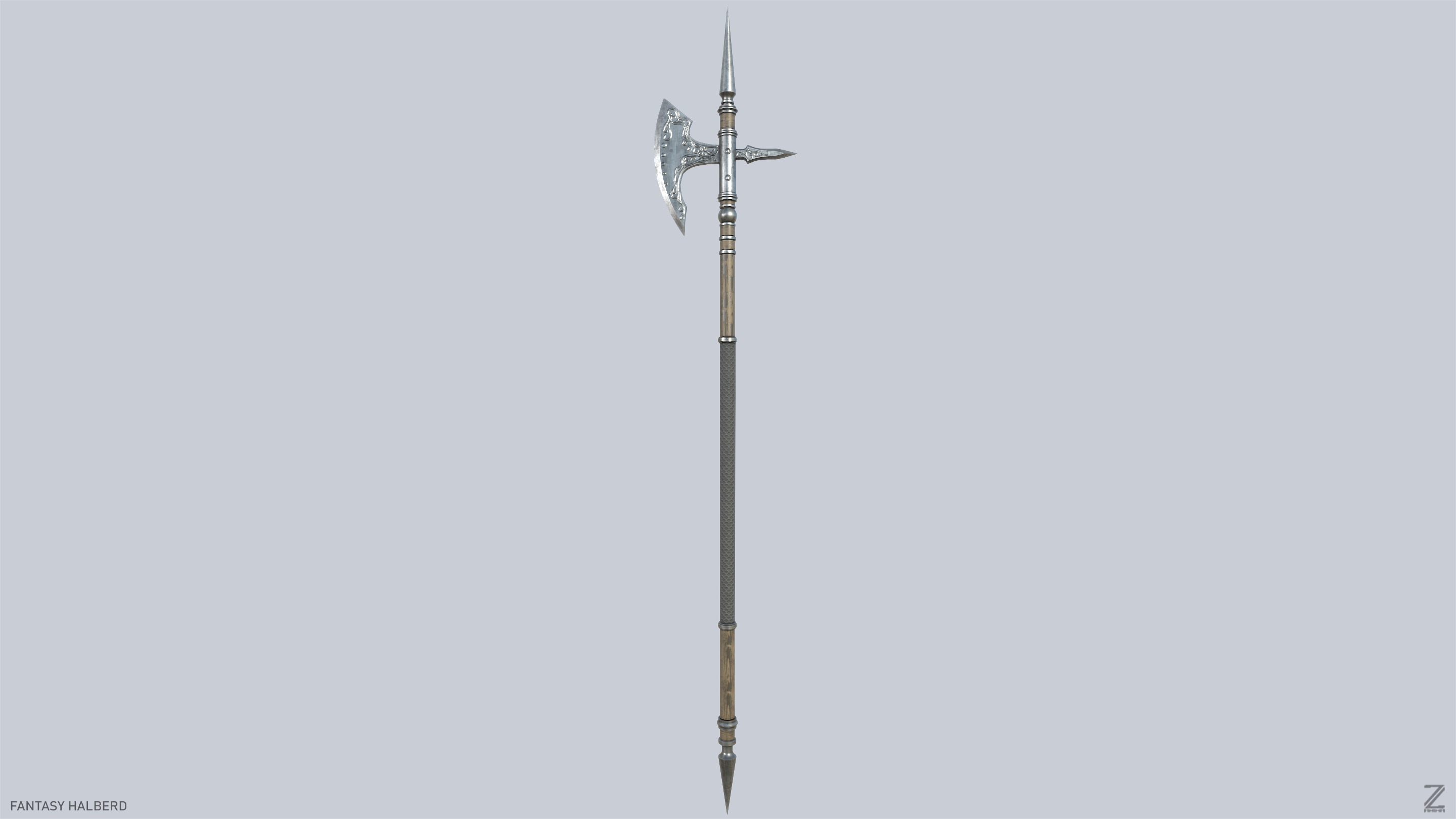 Fantasy halberd Low-poly 3D model_2