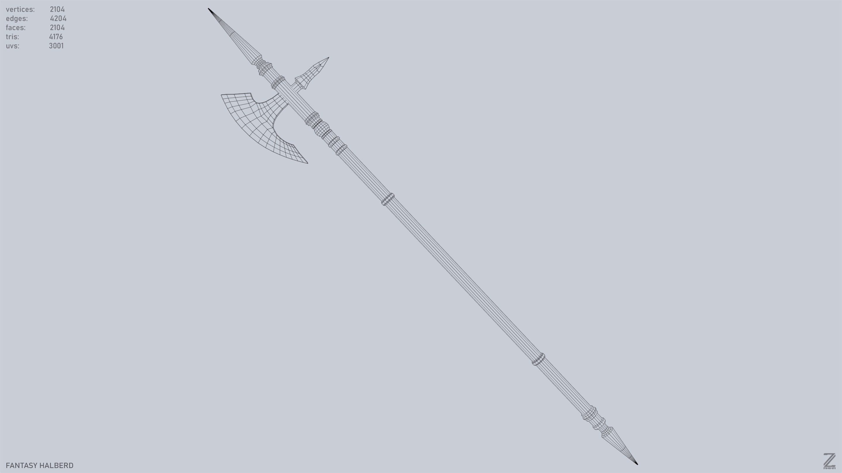 Fantasy halberd Low-poly 3D model_10