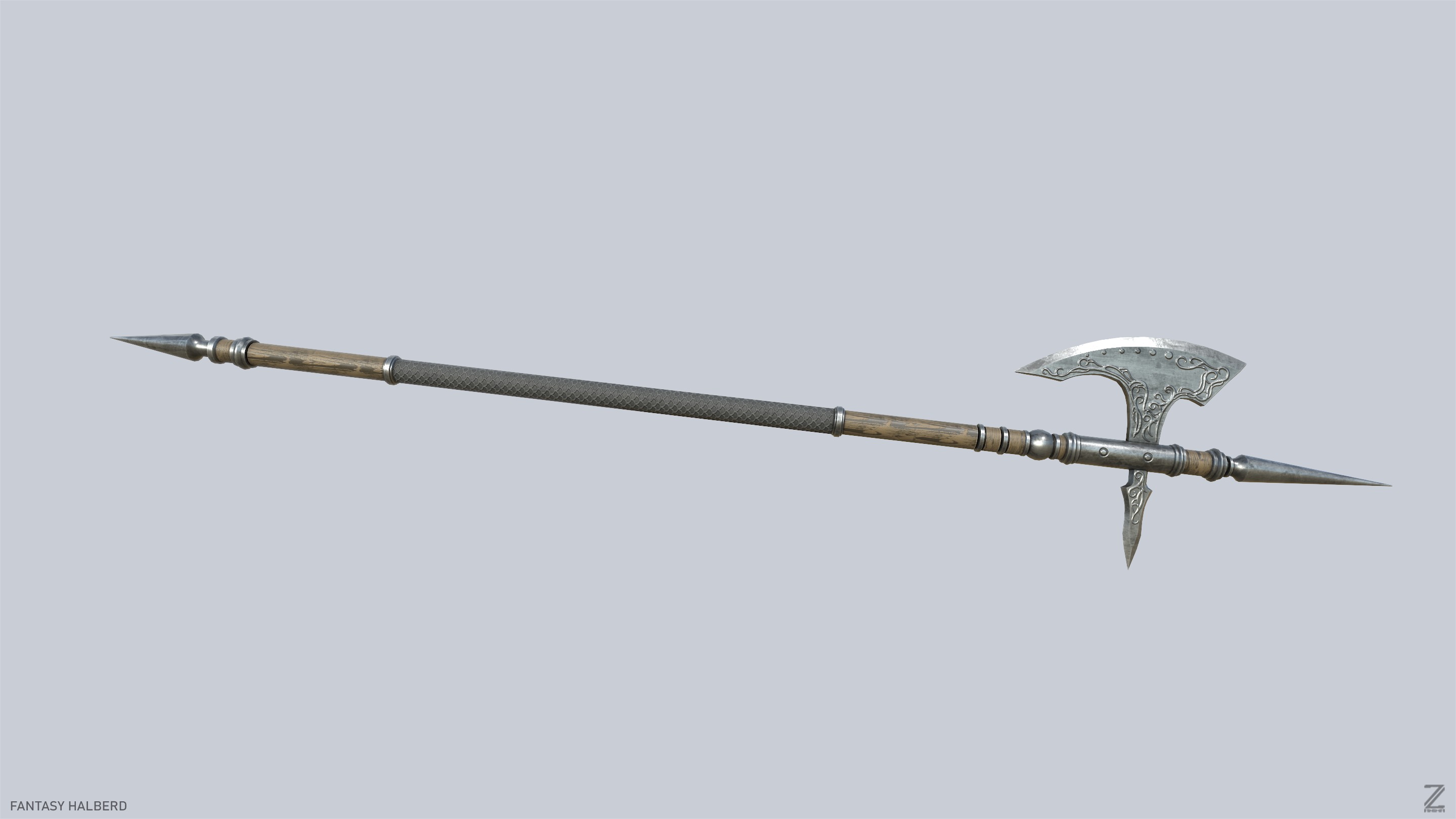 Fantasy halberd Low-poly 3D model_7