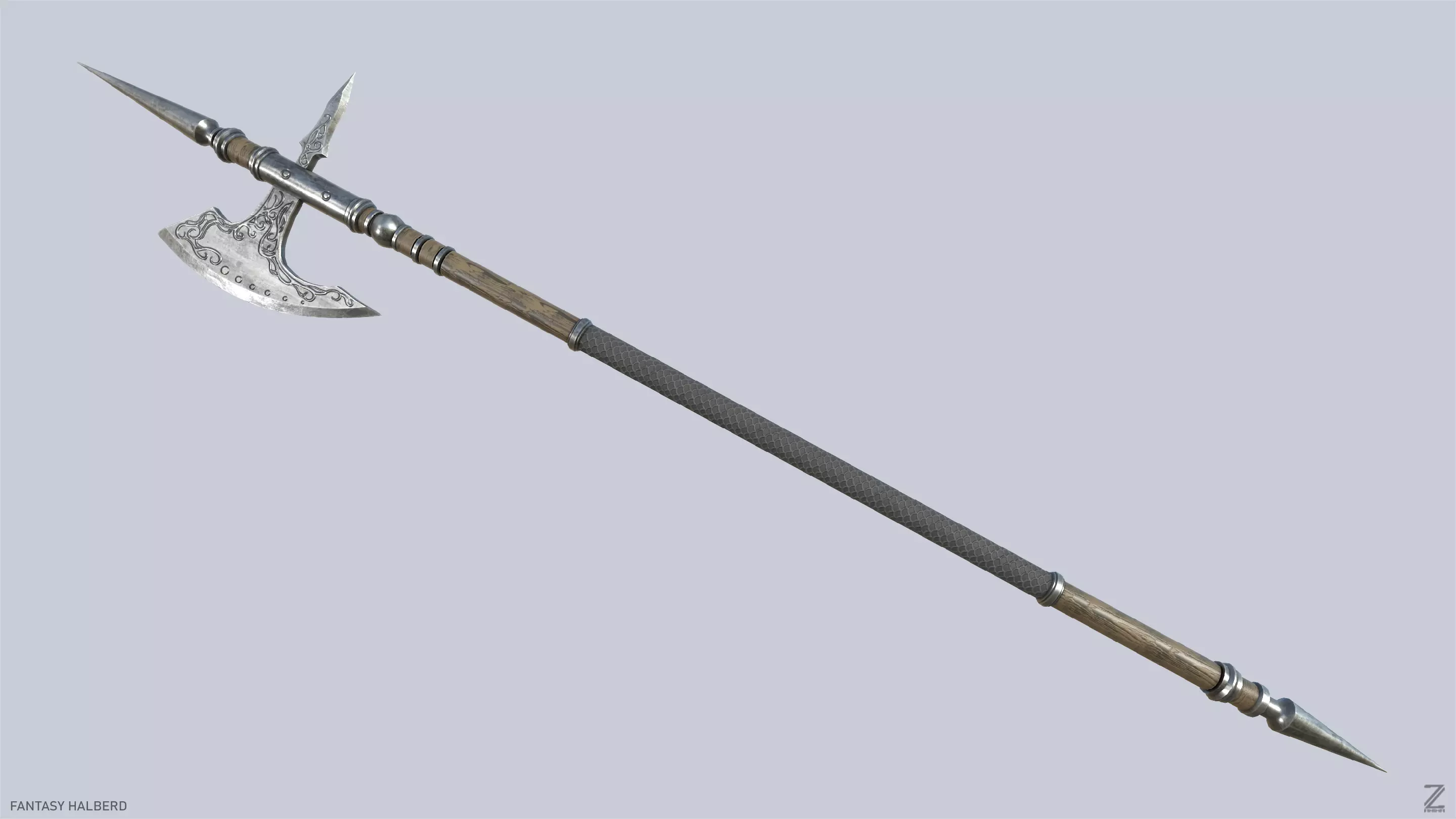 Fantasy halberd Low-poly 3D model_0