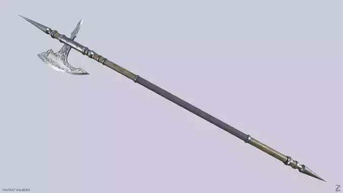 Fantasy halberd Low-poly 3D model