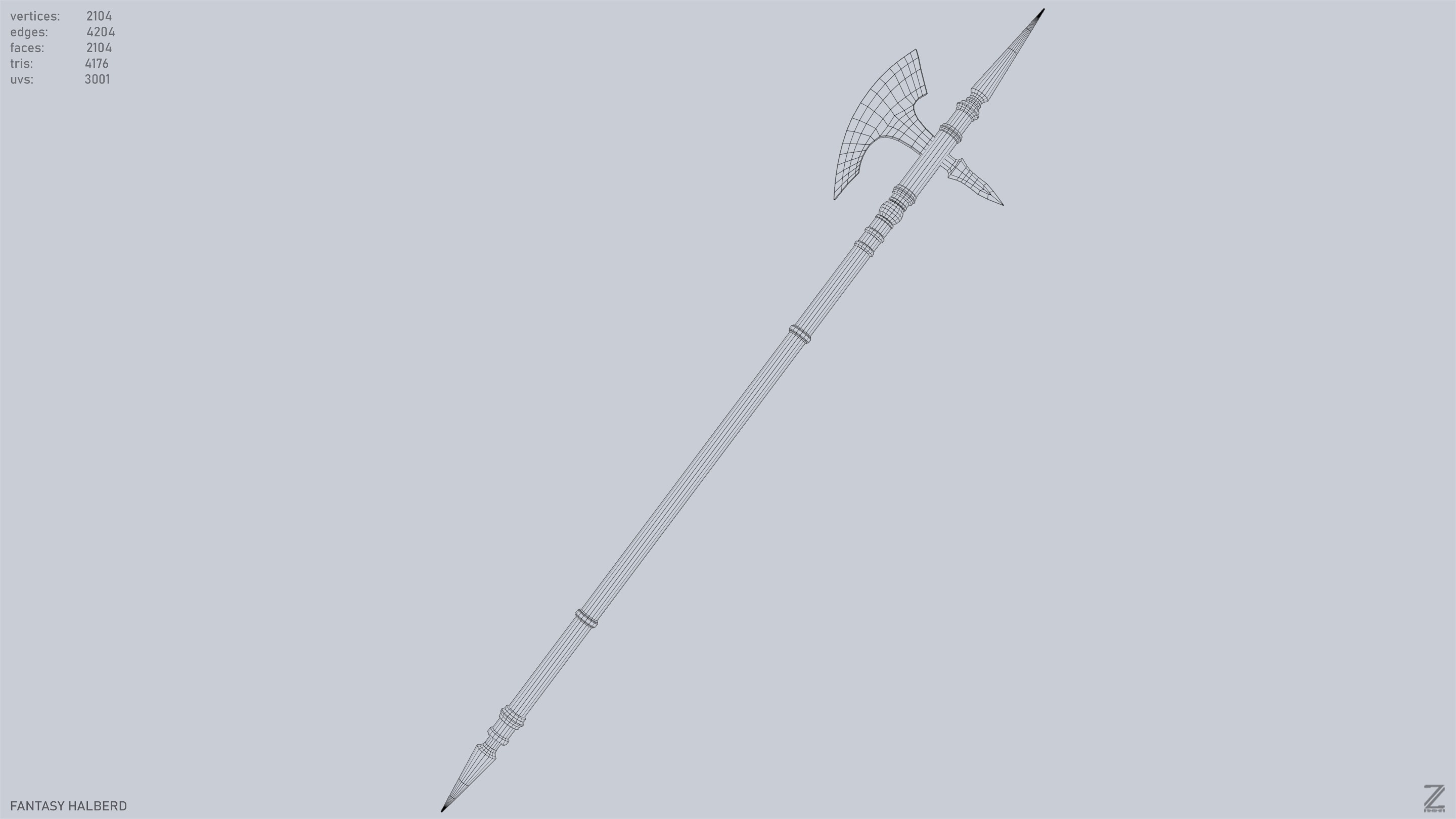 Fantasy halberd Low-poly 3D model_15