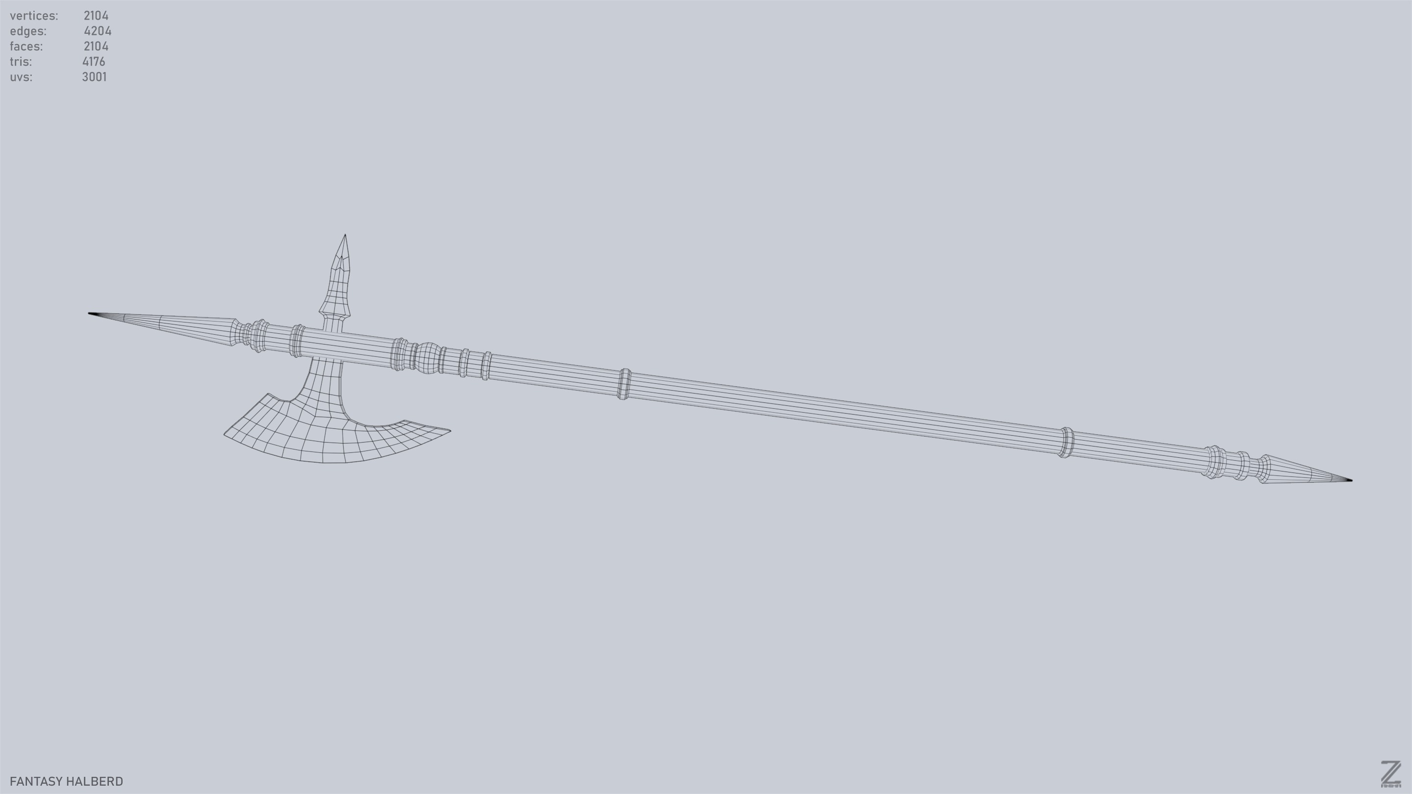 Fantasy halberd Low-poly 3D model_13