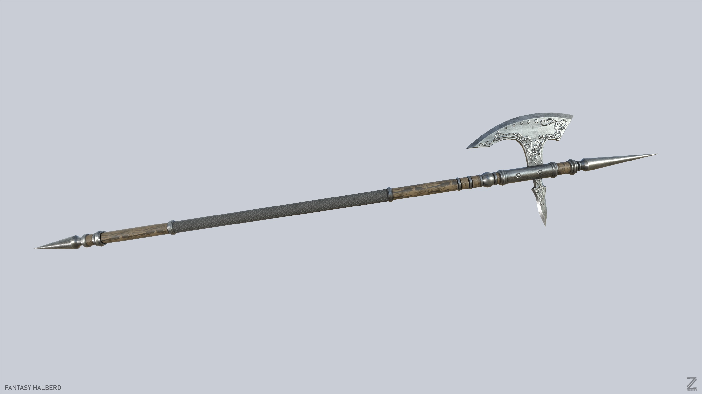 Fantasy halberd Low-poly 3D model_5
