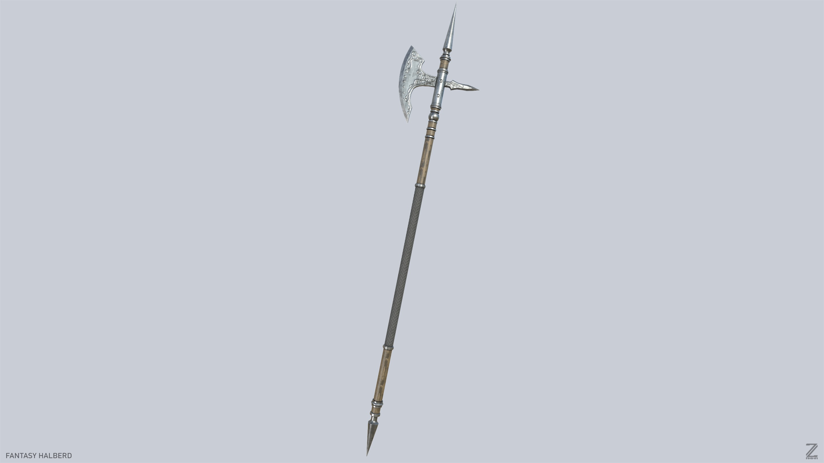 Fantasy halberd Low-poly 3D model_4