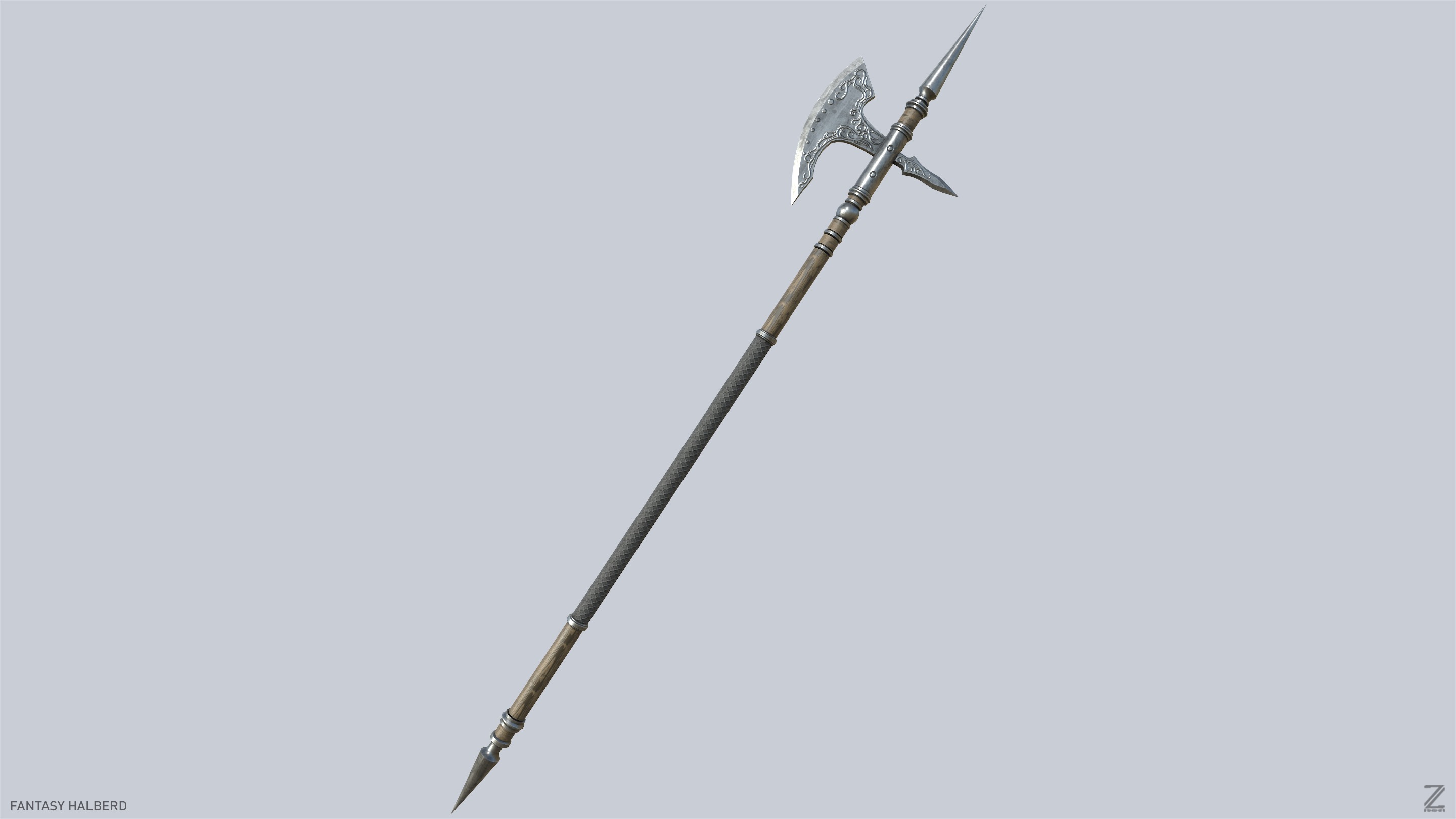 Fantasy halberd Low-poly 3D model_8