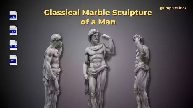 Greek Man 3D Statue Sculpture Greek God Sculpture Low-poly 3D model