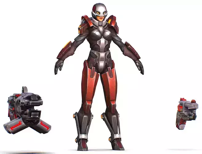 Cartoon Sci-Fi Cyborg Drone Heavy Machine Gunner Low-poly 3D model