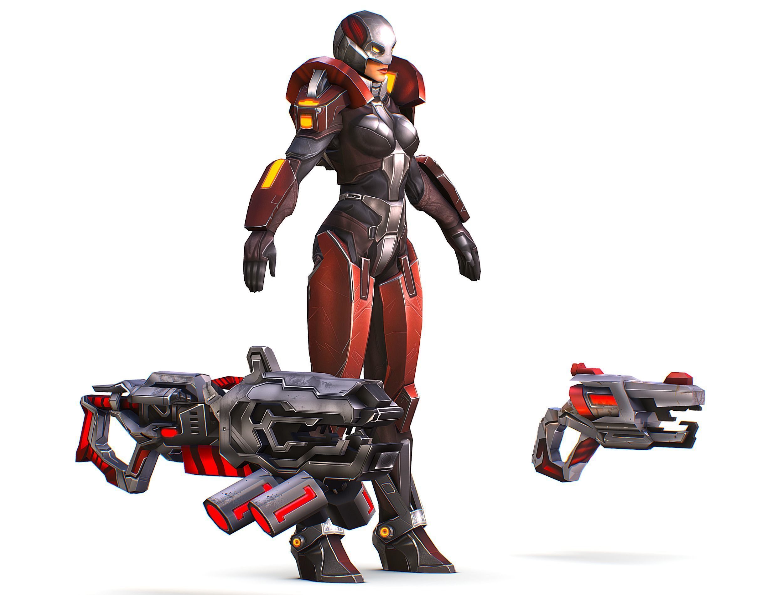 Cartoon Sci-Fi Cyborg Drone Heavy Machine Gunner Low-poly 3D model_19