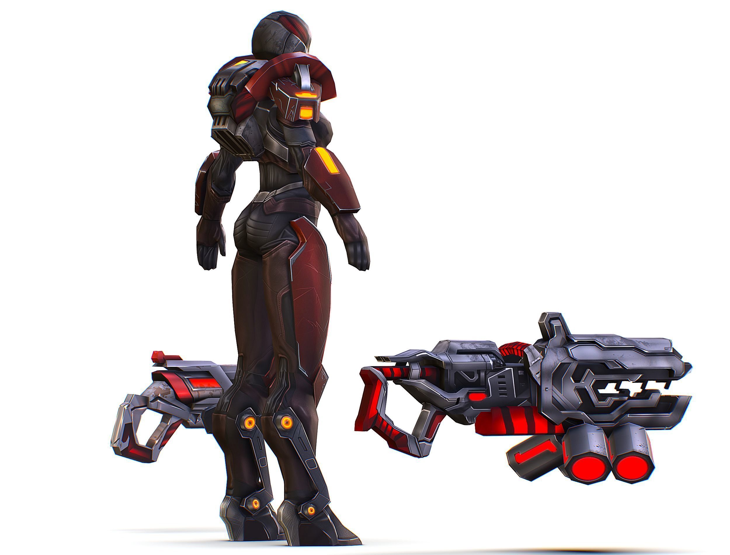 Cartoon Sci-Fi Cyborg Drone Heavy Machine Gunner Low-poly 3D model_16