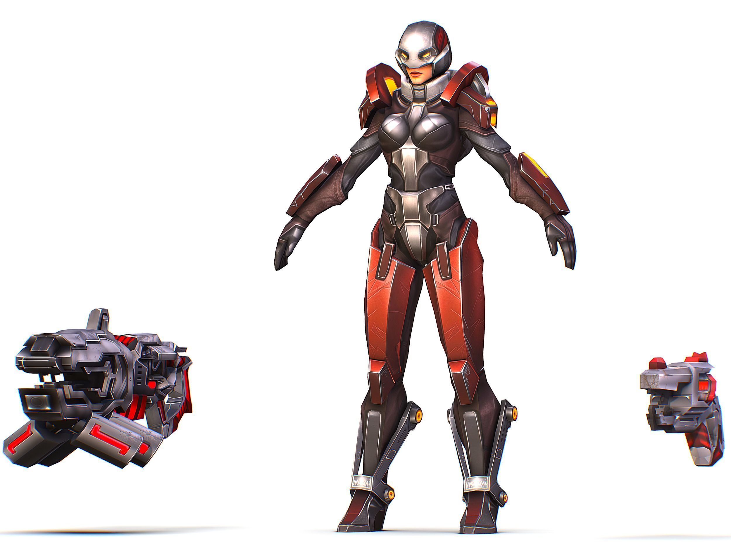 Cartoon Sci-Fi Cyborg Drone Heavy Machine Gunner Low-poly 3D model_3