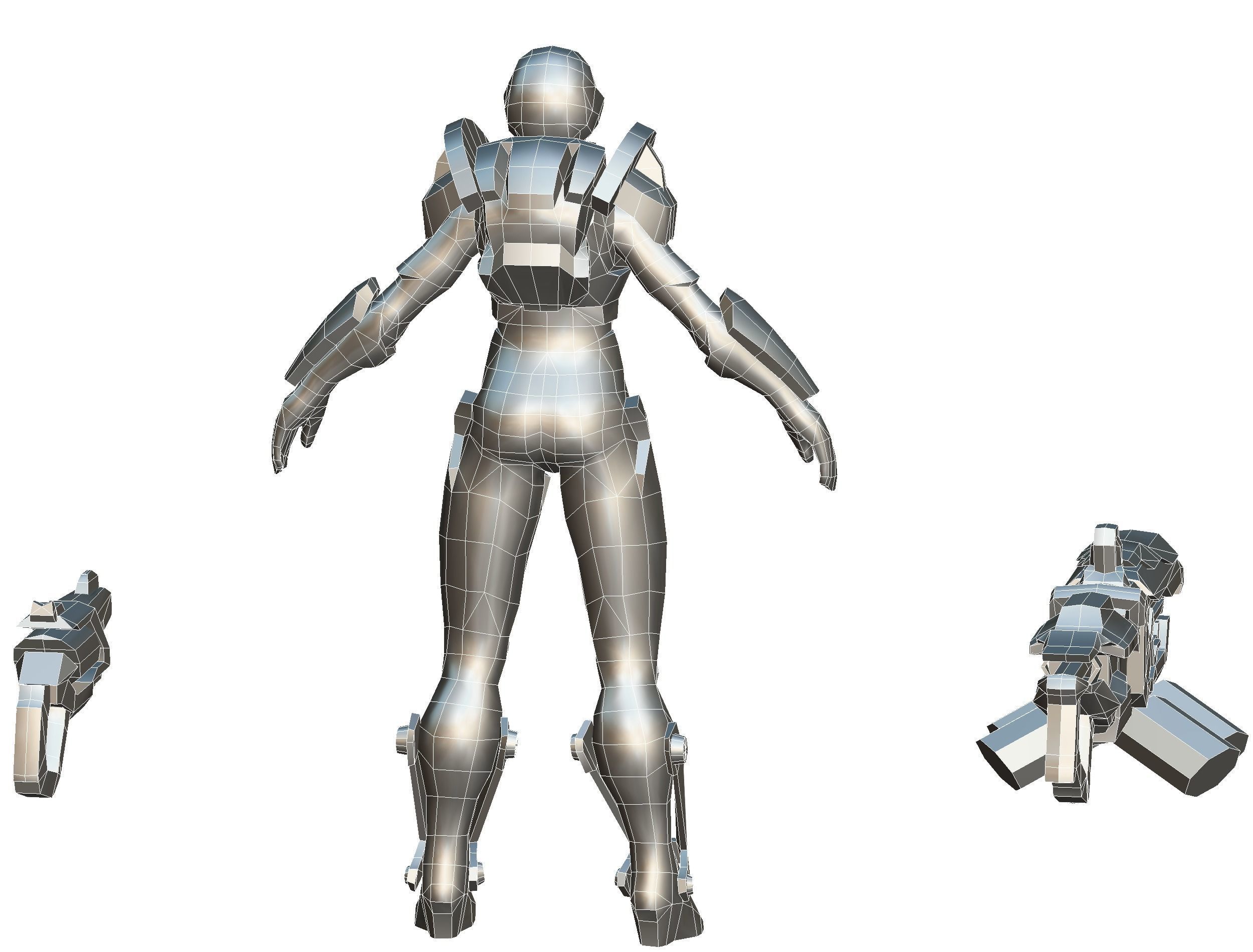 Cartoon Sci-Fi Cyborg Drone Heavy Machine Gunner Low-poly 3D model_83