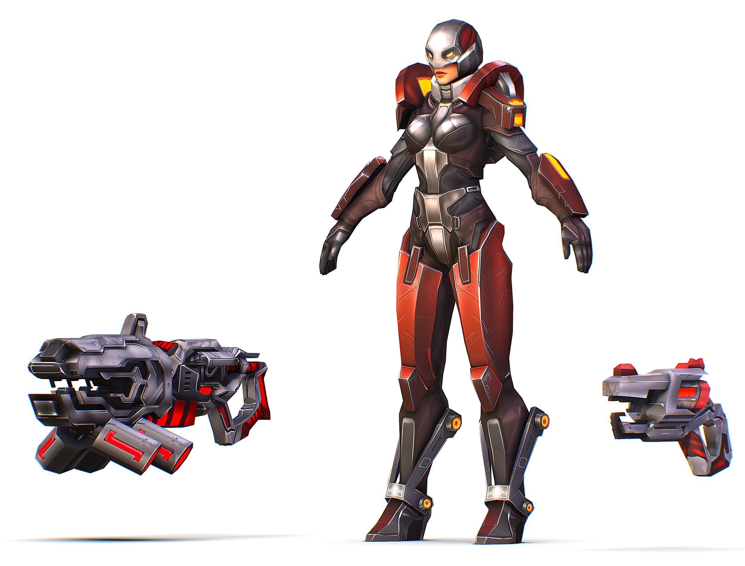 Cartoon Sci-Fi Cyborg Drone Heavy Machine Gunner Low-poly 3D model_4