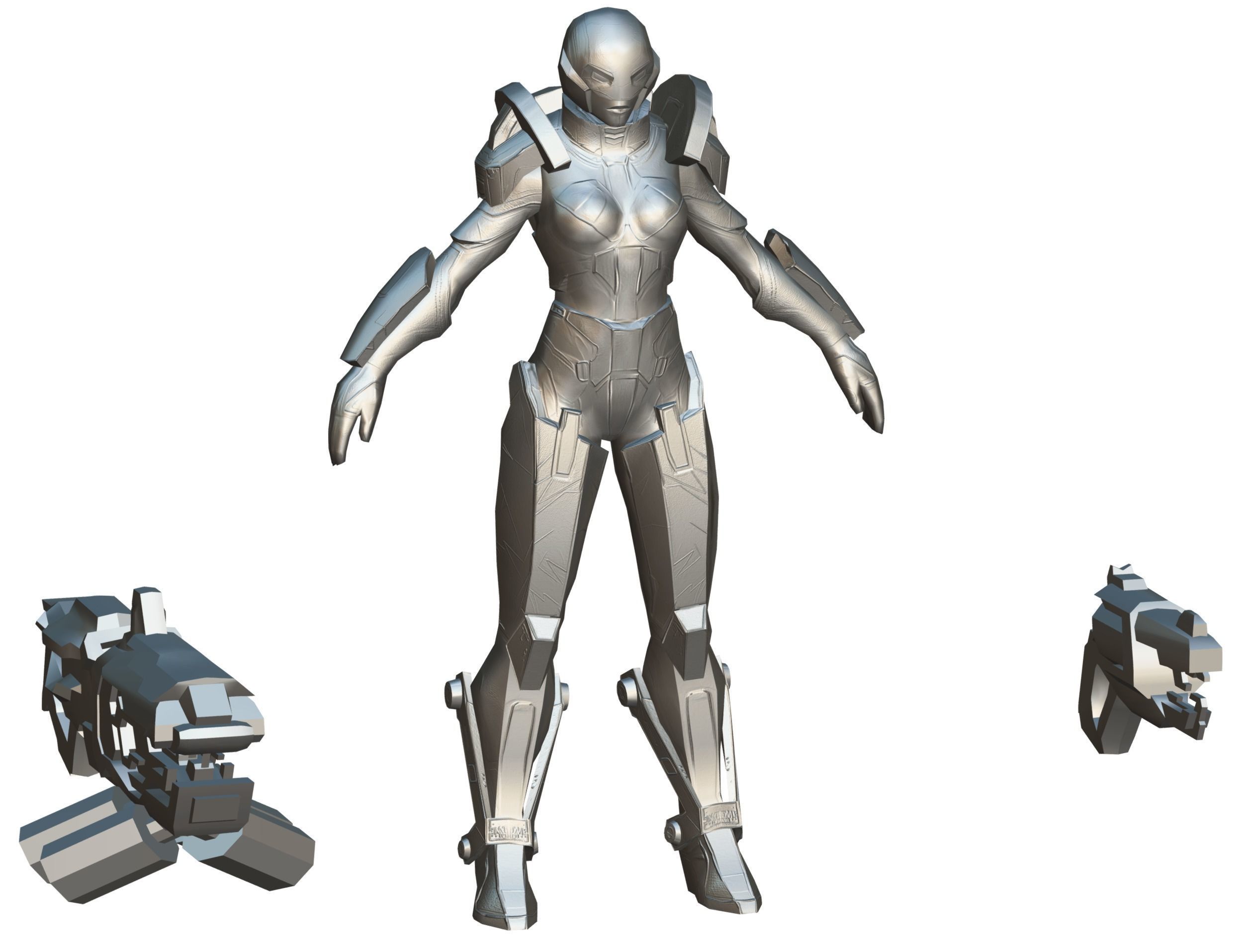 Cartoon Sci-Fi Cyborg Drone Heavy Machine Gunner Low-poly 3D model_80