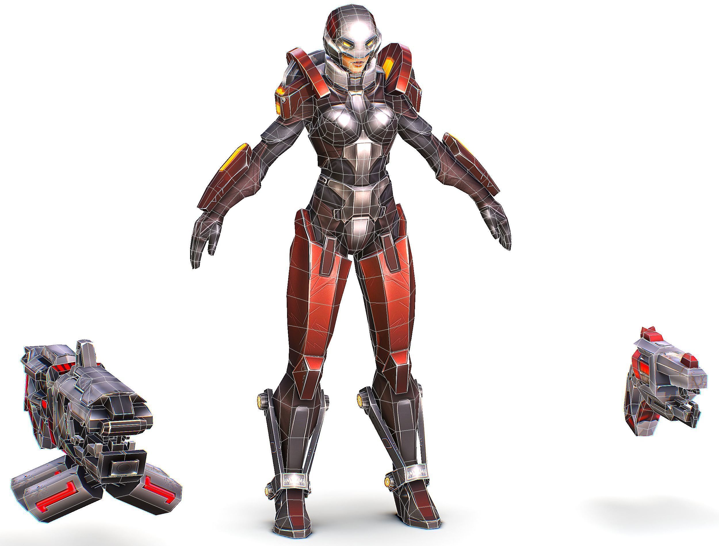 Cartoon Sci-Fi Cyborg Drone Heavy Machine Gunner Low-poly 3D model_78