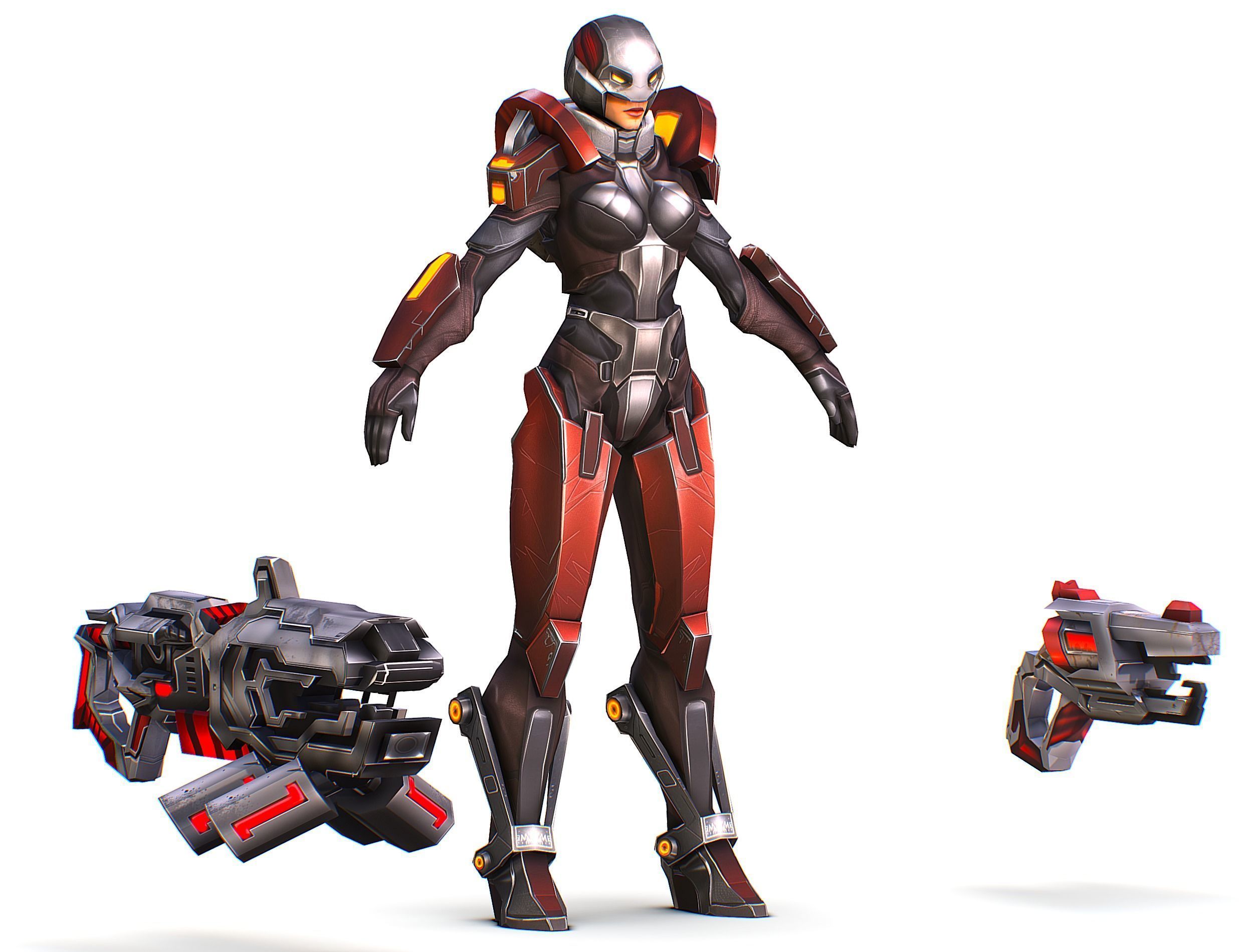 Cartoon Sci-Fi Cyborg Drone Heavy Machine Gunner Low-poly 3D model_20