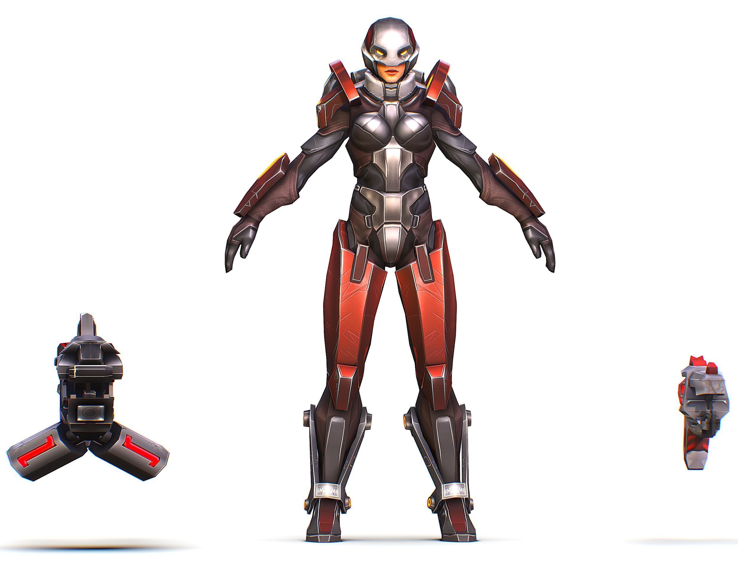 Cartoon Sci-Fi Cyborg Drone Heavy Machine Gunner Low-poly 3D model_1