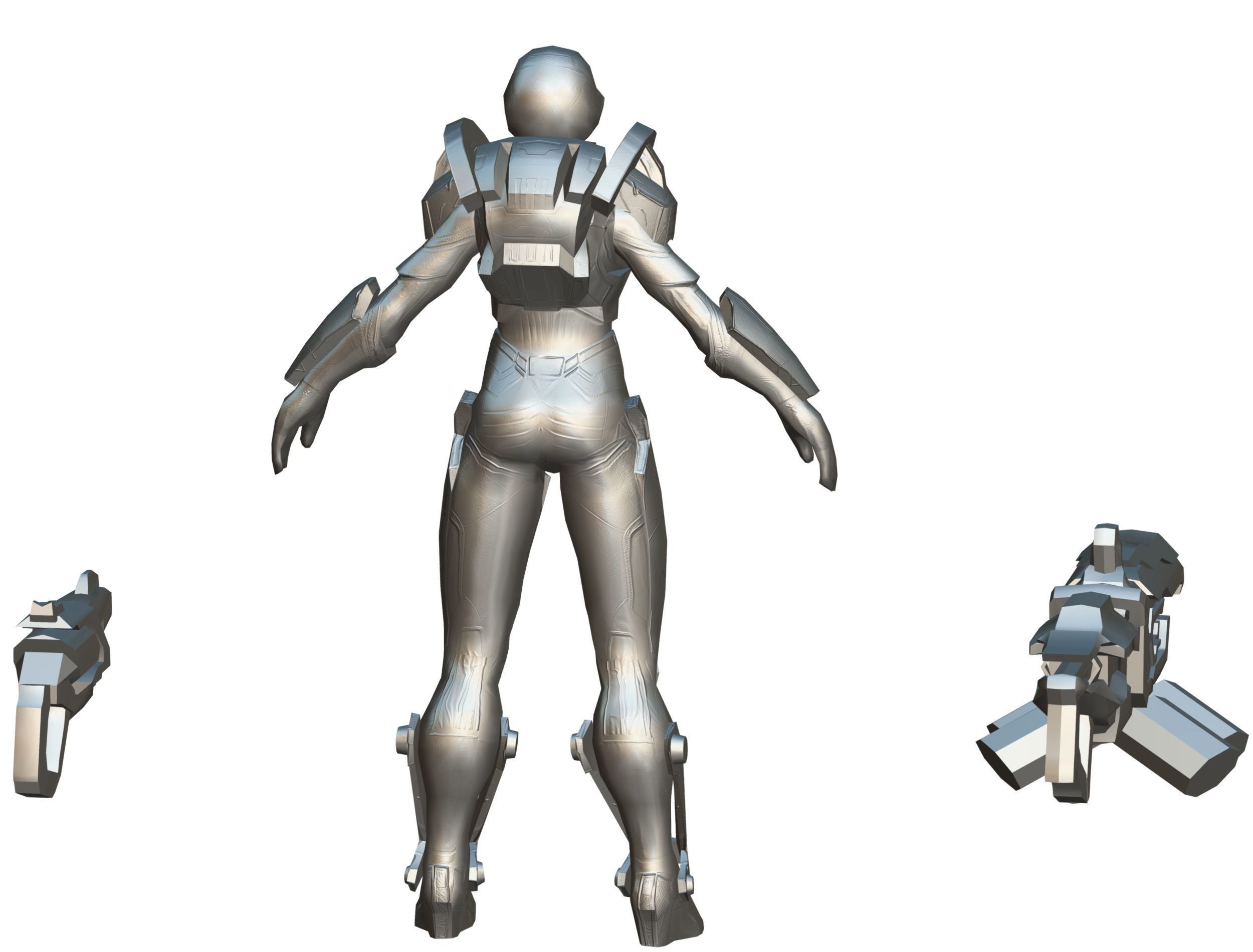 Cartoon Sci-Fi Cyborg Drone Heavy Machine Gunner Low-poly 3D model_84