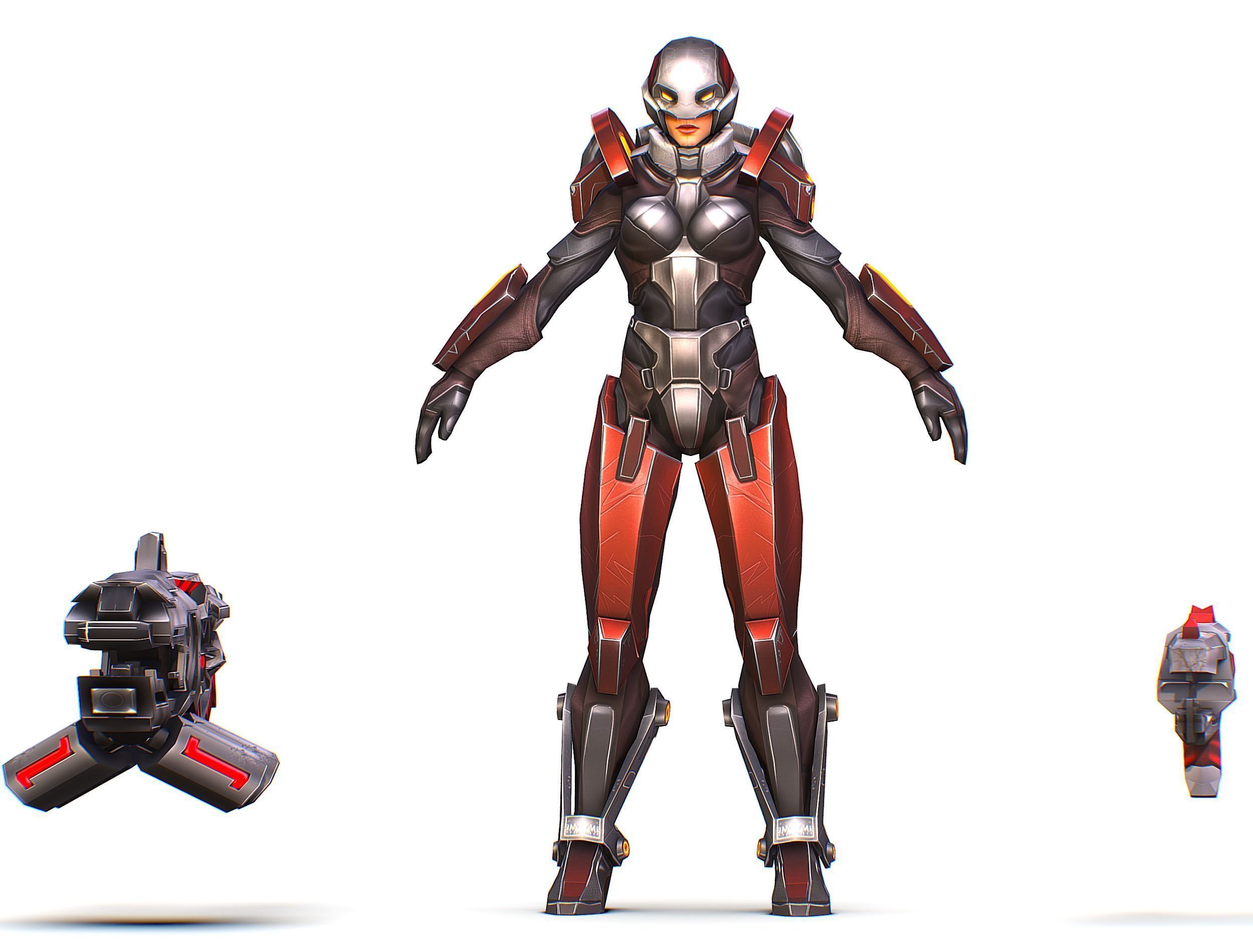 Cartoon Sci-Fi Cyborg Drone Heavy Machine Gunner Low-poly 3D model_2