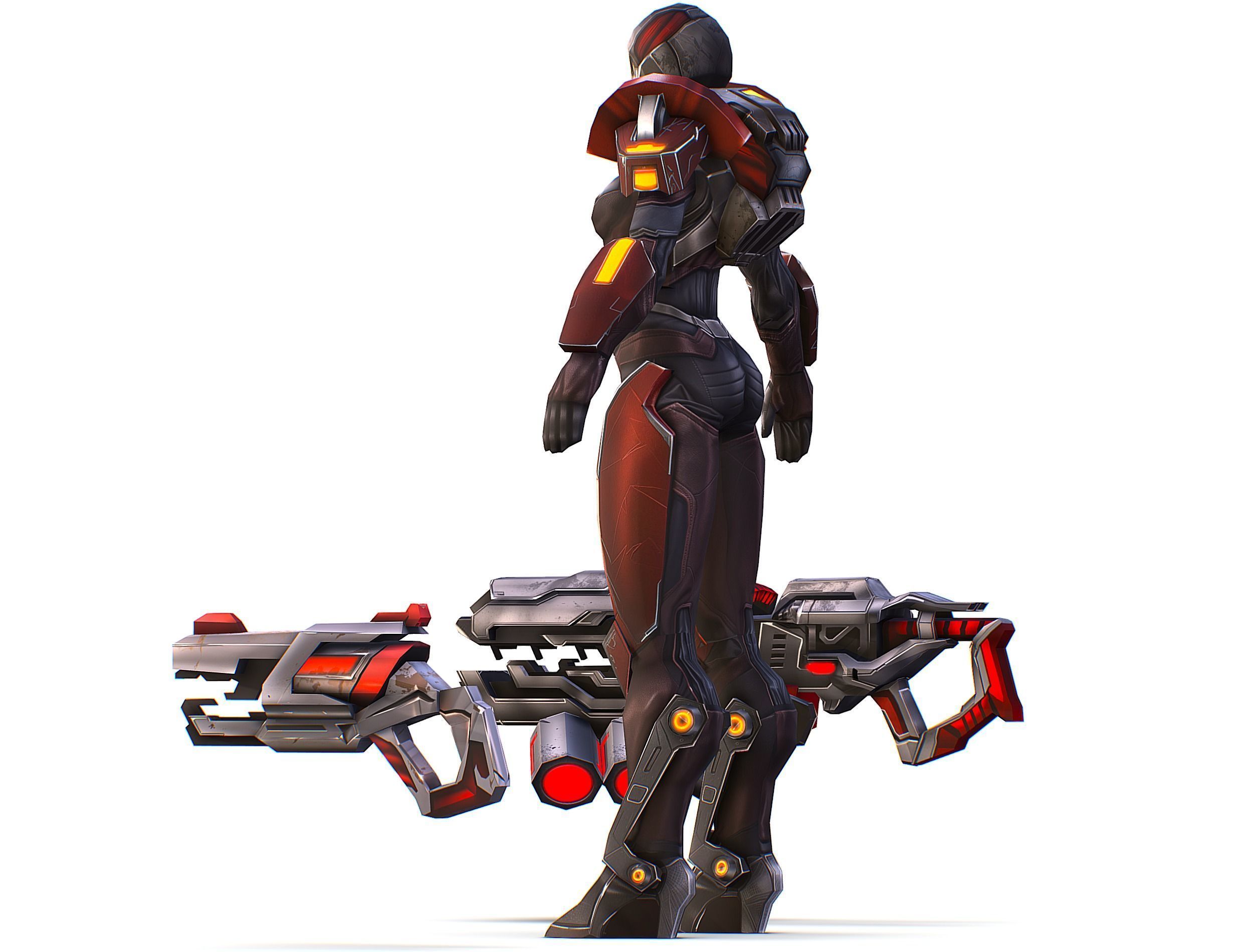 Cartoon Sci-Fi Cyborg Drone Heavy Machine Gunner Low-poly 3D model_9