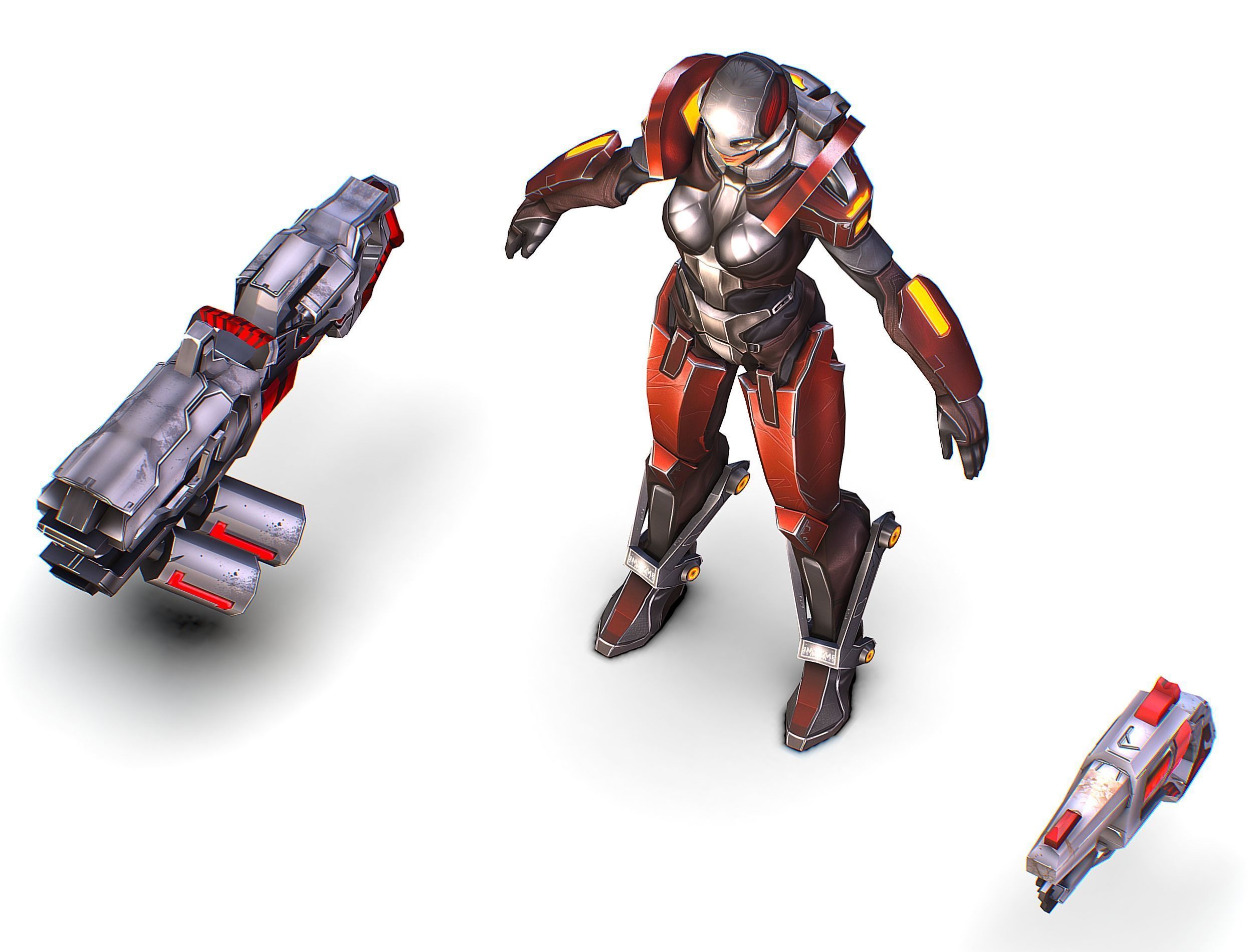 Cartoon Sci-Fi Cyborg Drone Heavy Machine Gunner Low-poly 3D model_39