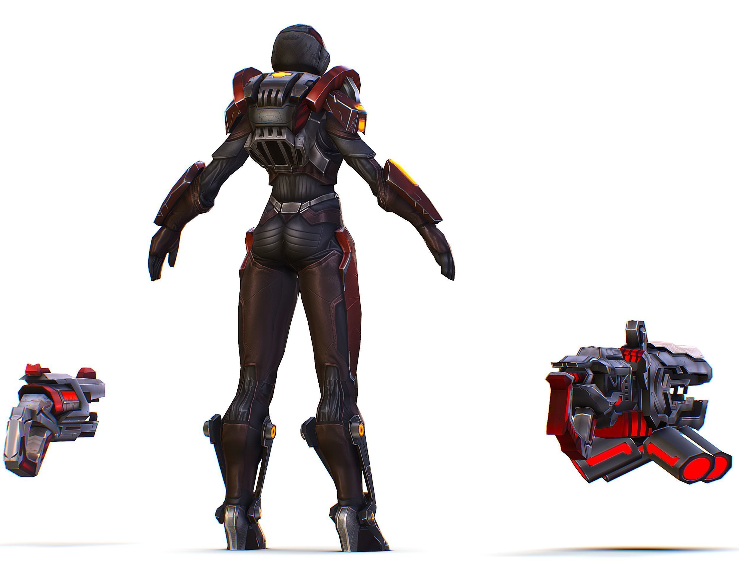 Cartoon Sci-Fi Cyborg Drone Heavy Machine Gunner Low-poly 3D model_14