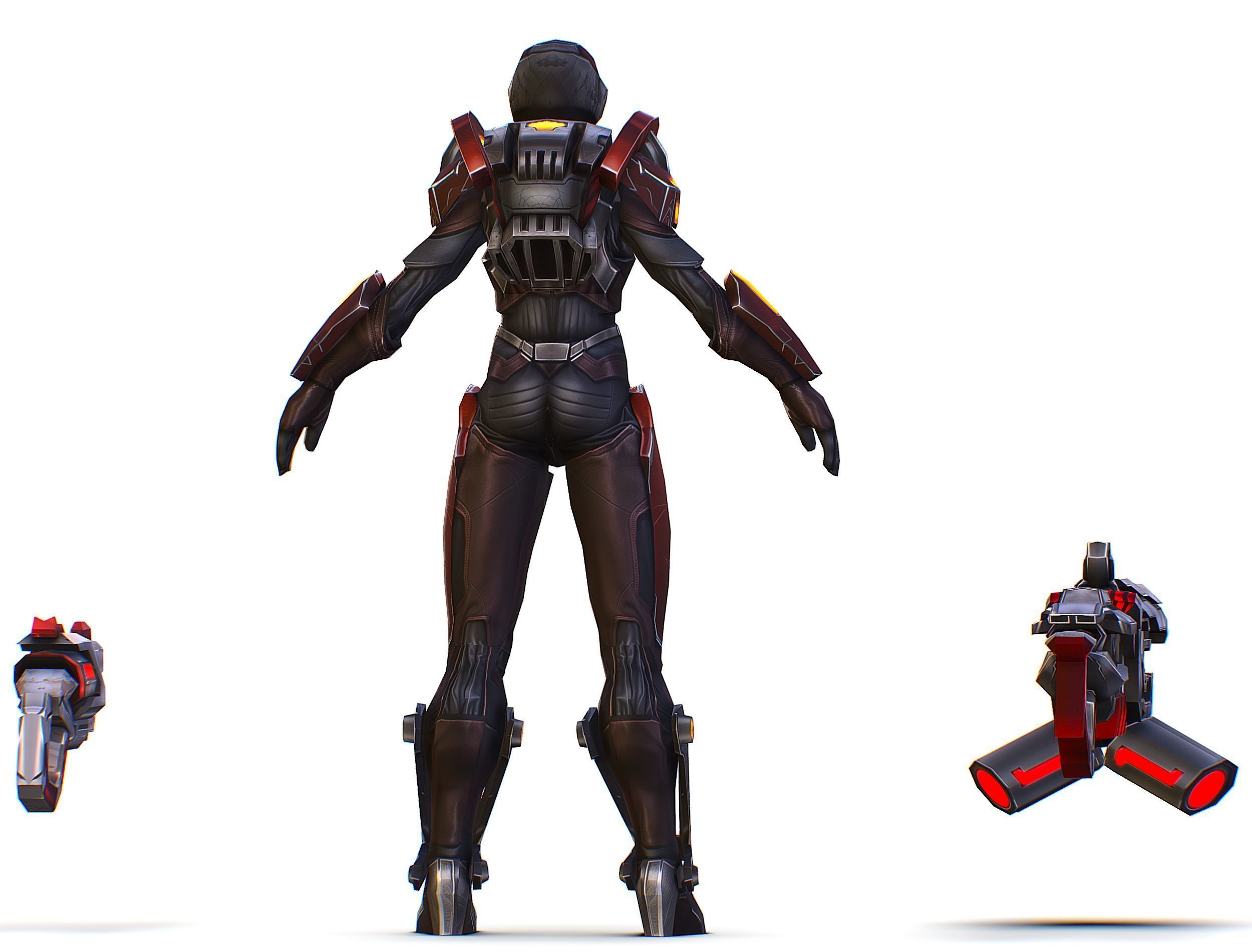 Cartoon Sci-Fi Cyborg Drone Heavy Machine Gunner Low-poly 3D model_13