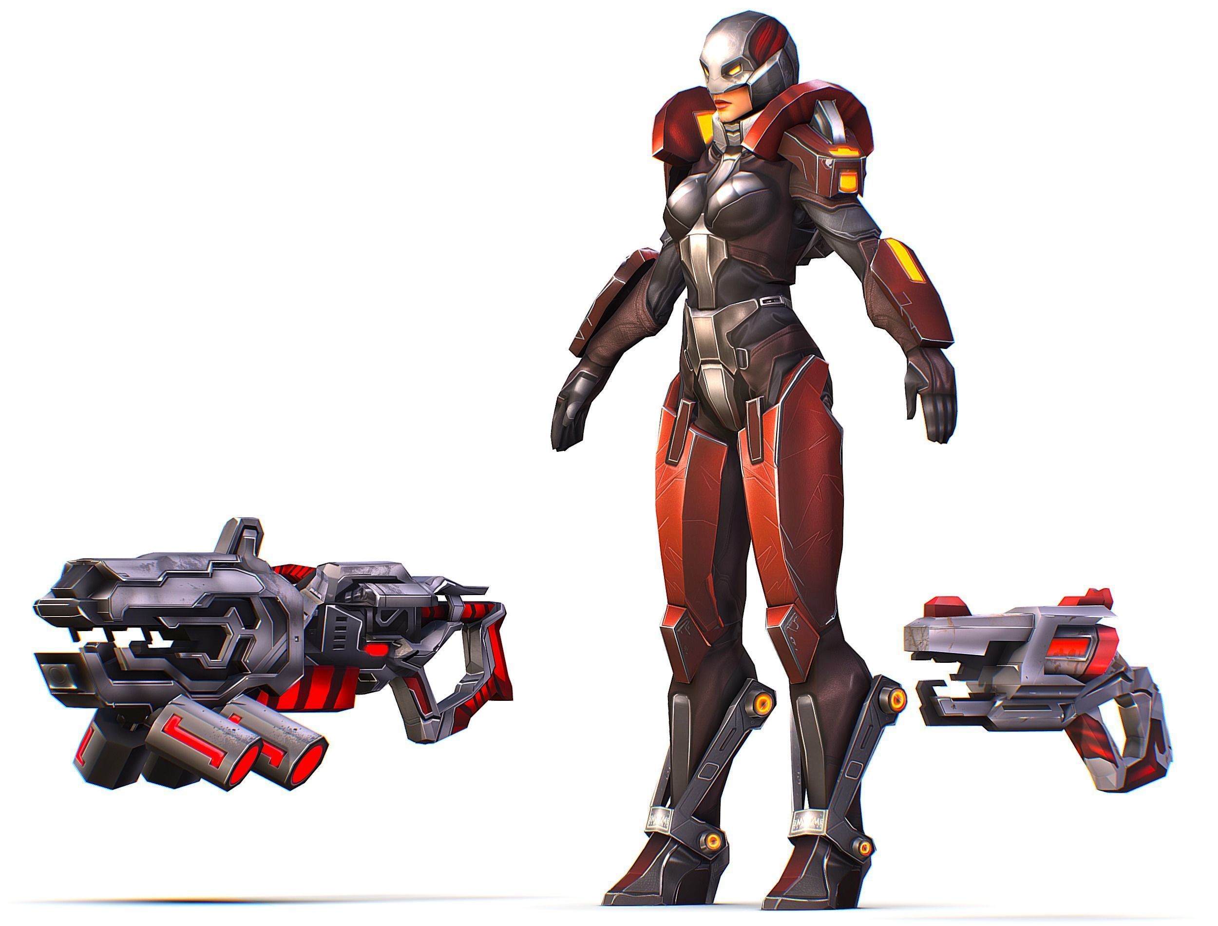 Cartoon Sci-Fi Cyborg Drone Heavy Machine Gunner Low-poly 3D model_5