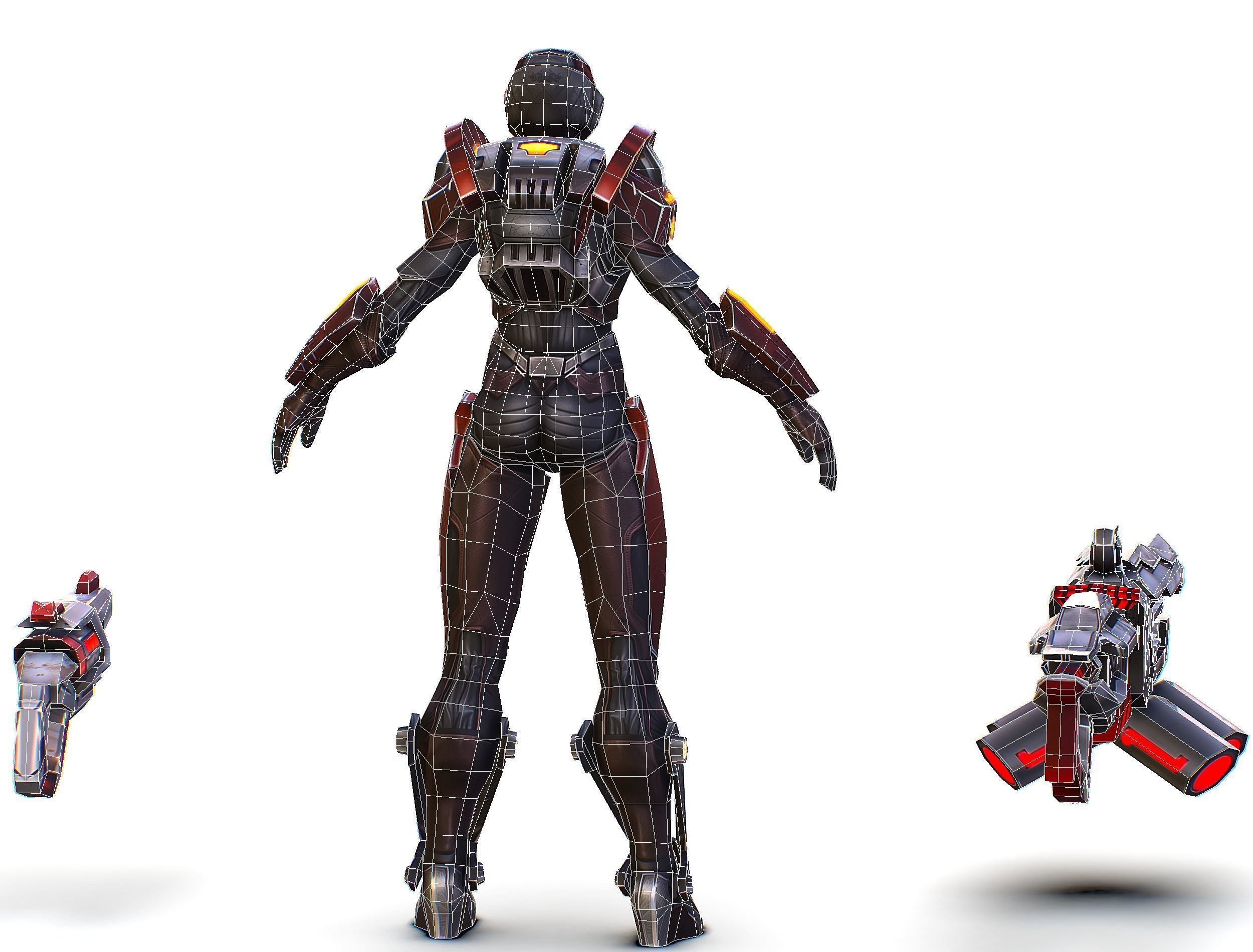 Cartoon Sci-Fi Cyborg Drone Heavy Machine Gunner Low-poly 3D model_82