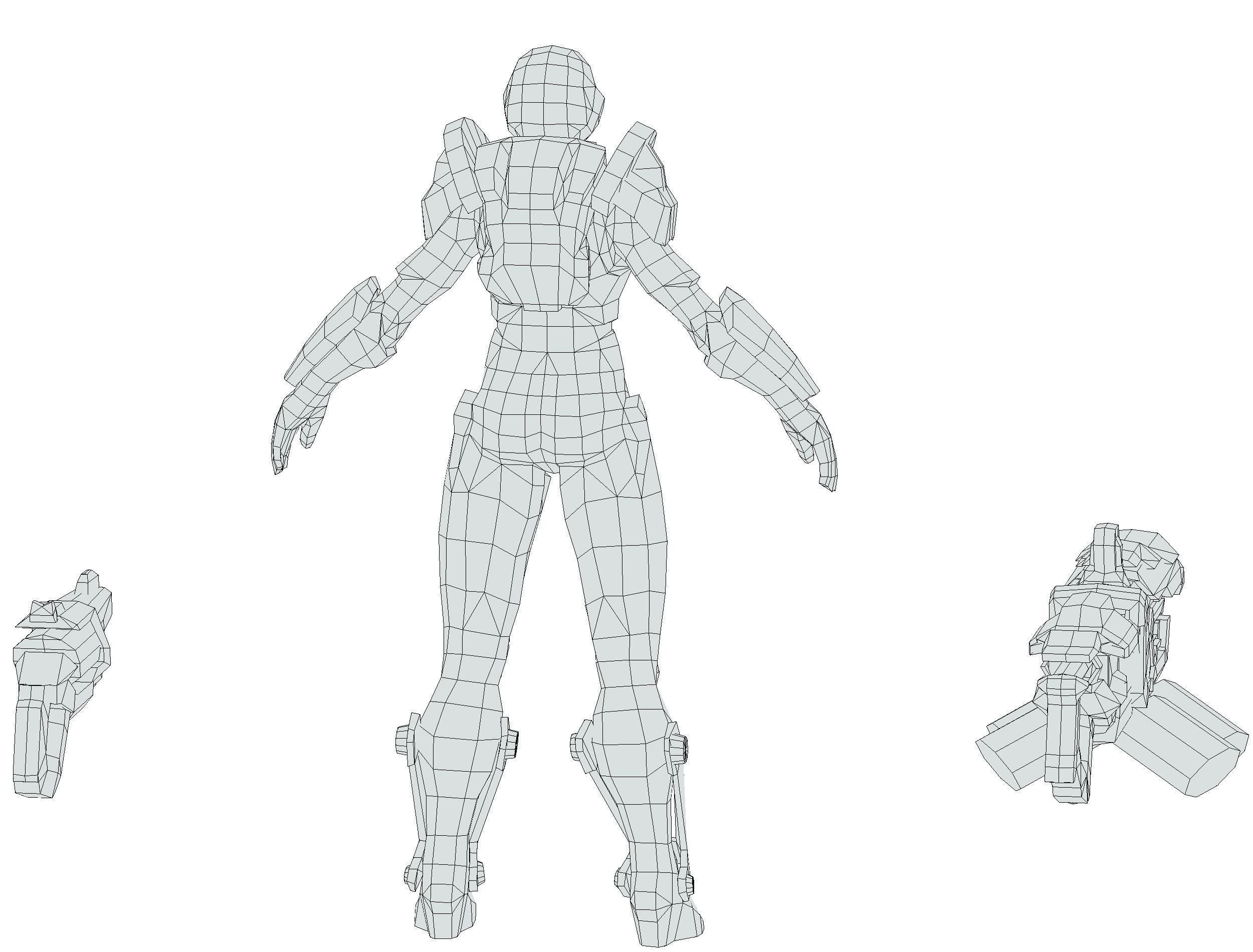 Cartoon Sci-Fi Cyborg Drone Heavy Machine Gunner Low-poly 3D model_85