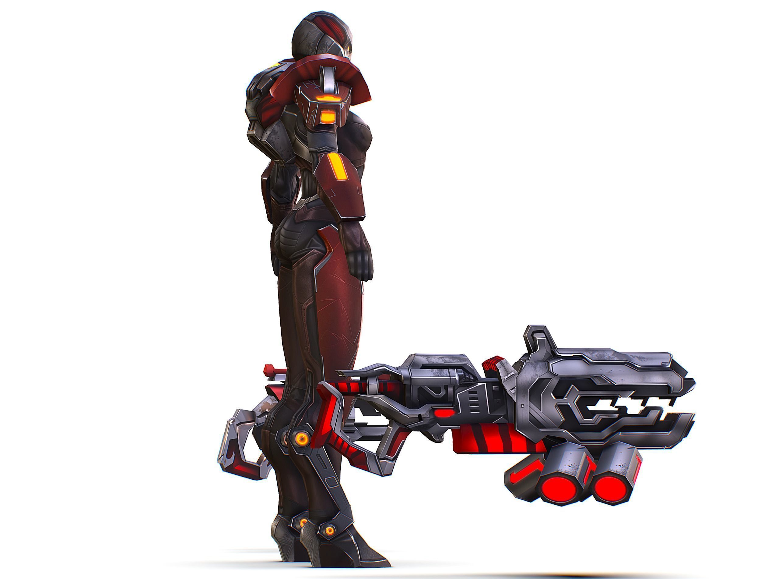 Cartoon Sci-Fi Cyborg Drone Heavy Machine Gunner Low-poly 3D model_17