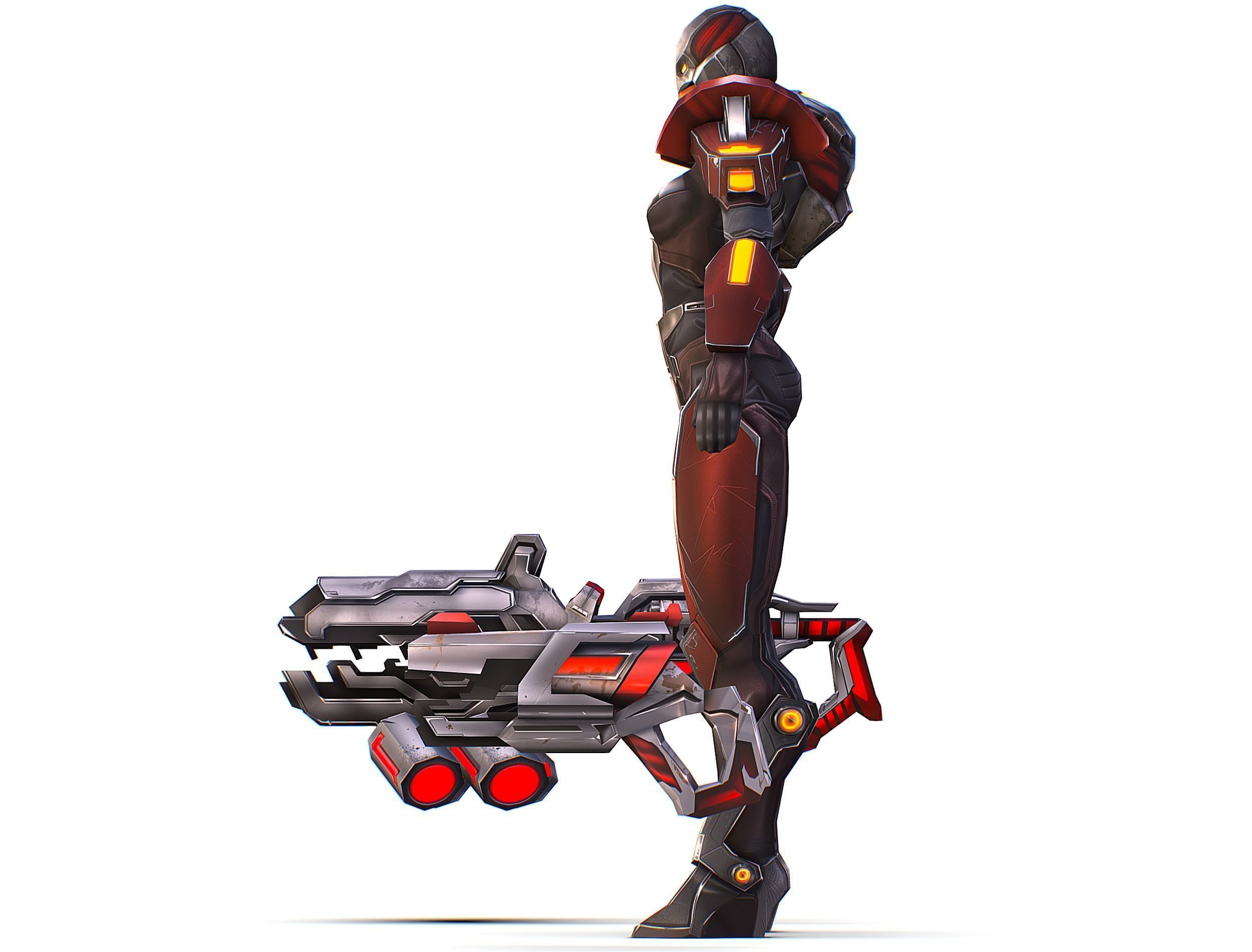 Cartoon Sci-Fi Cyborg Drone Heavy Machine Gunner Low-poly 3D model_8