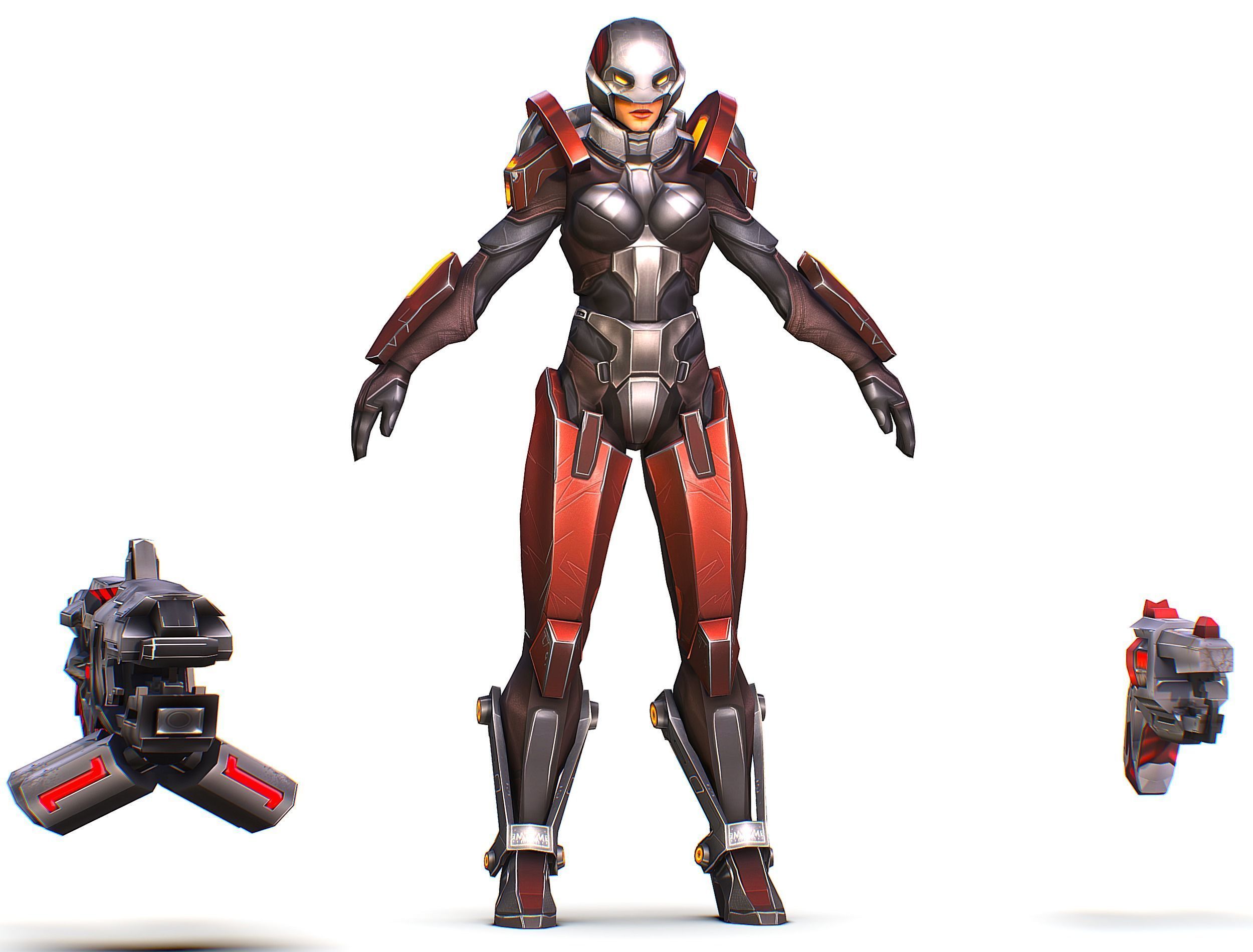 Cartoon Sci-Fi Cyborg Drone Heavy Machine Gunner Low-poly 3D model_21