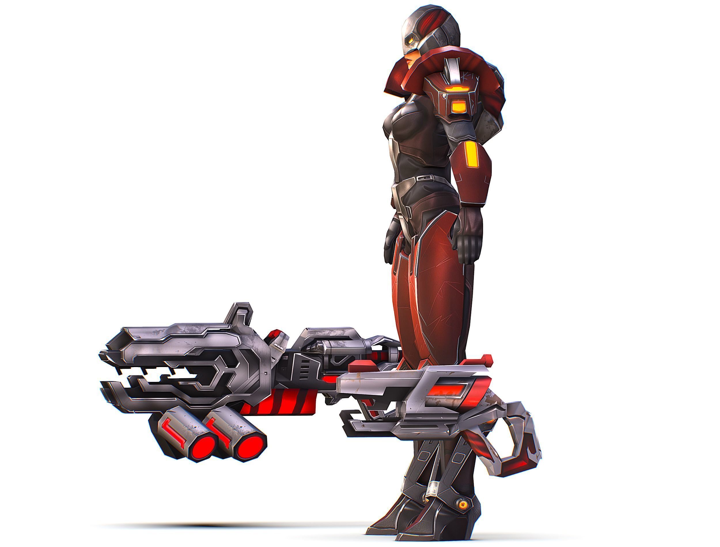 Cartoon Sci-Fi Cyborg Drone Heavy Machine Gunner Low-poly 3D model_7