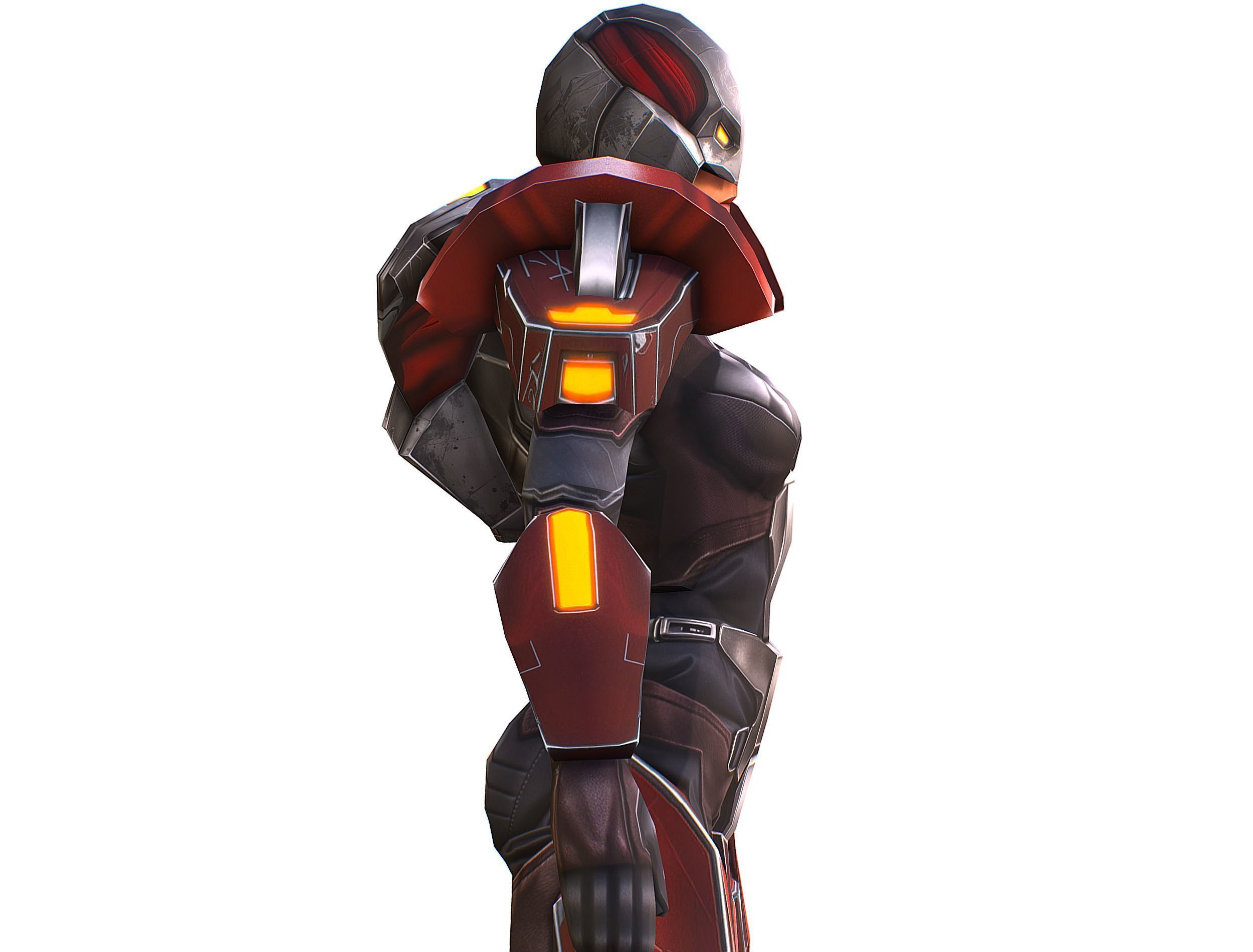 Cartoon Sci-Fi Cyborg Drone Heavy Machine Gunner Low-poly 3D model_36