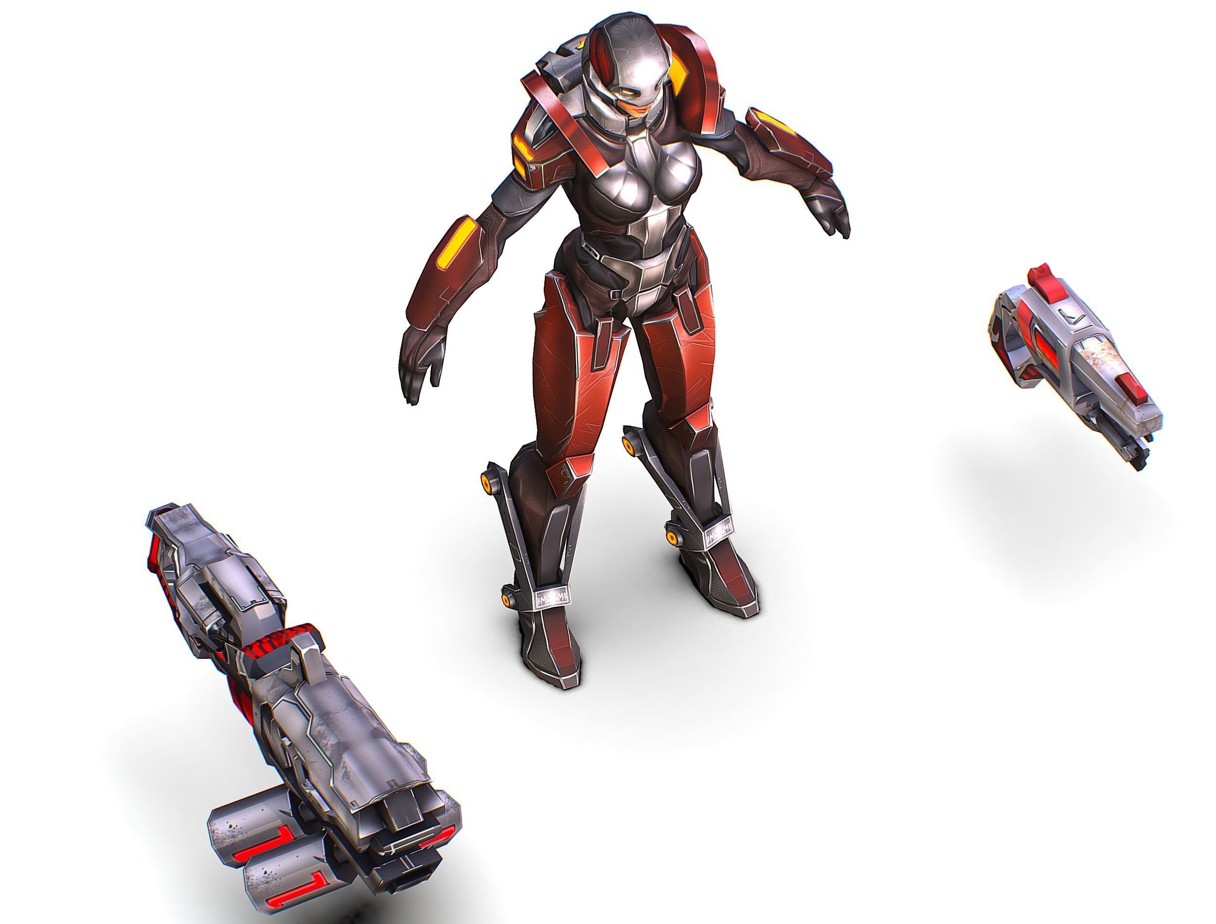 Cartoon Sci-Fi Cyborg Drone Heavy Machine Gunner Low-poly 3D model_38