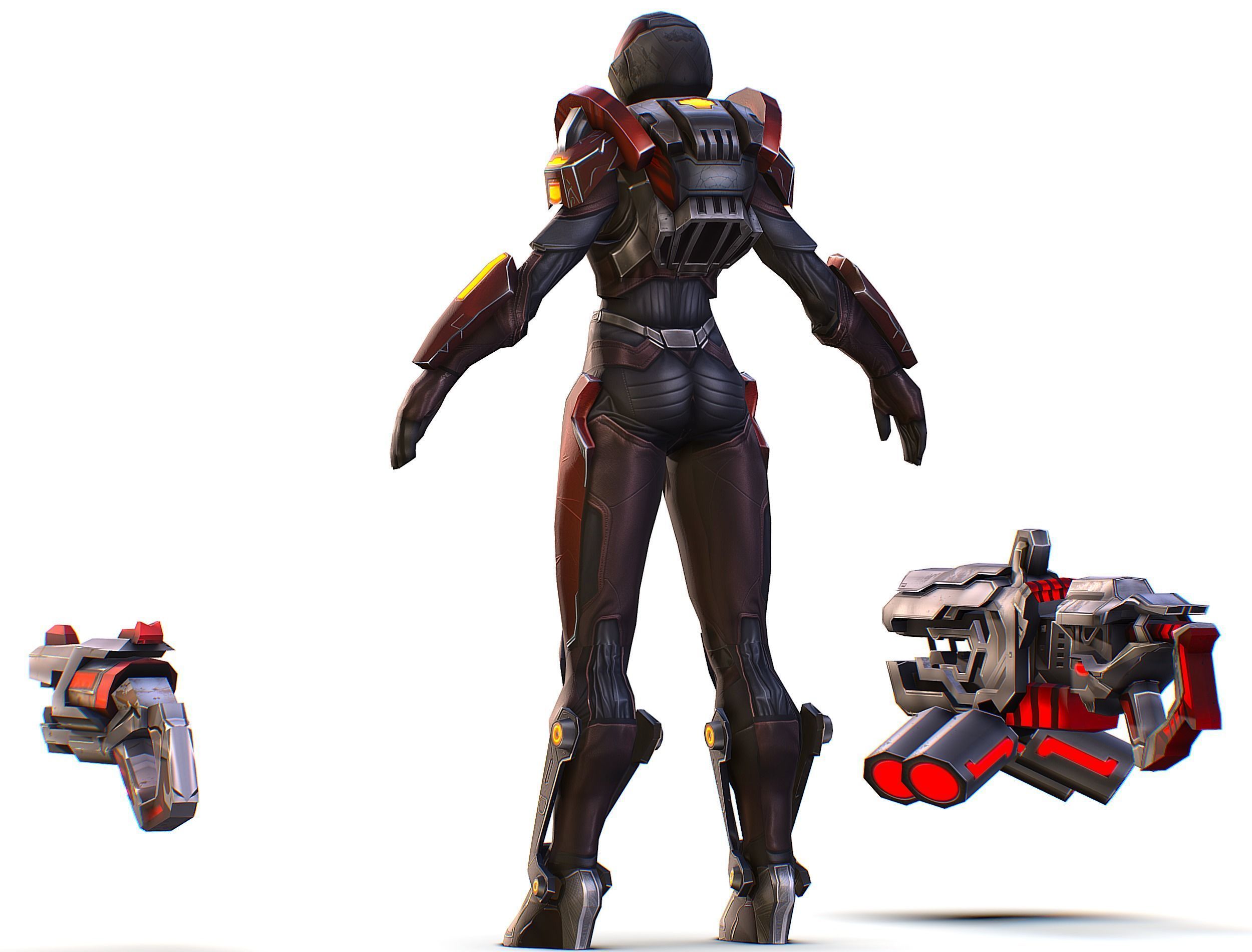 Cartoon Sci-Fi Cyborg Drone Heavy Machine Gunner Low-poly 3D model_11