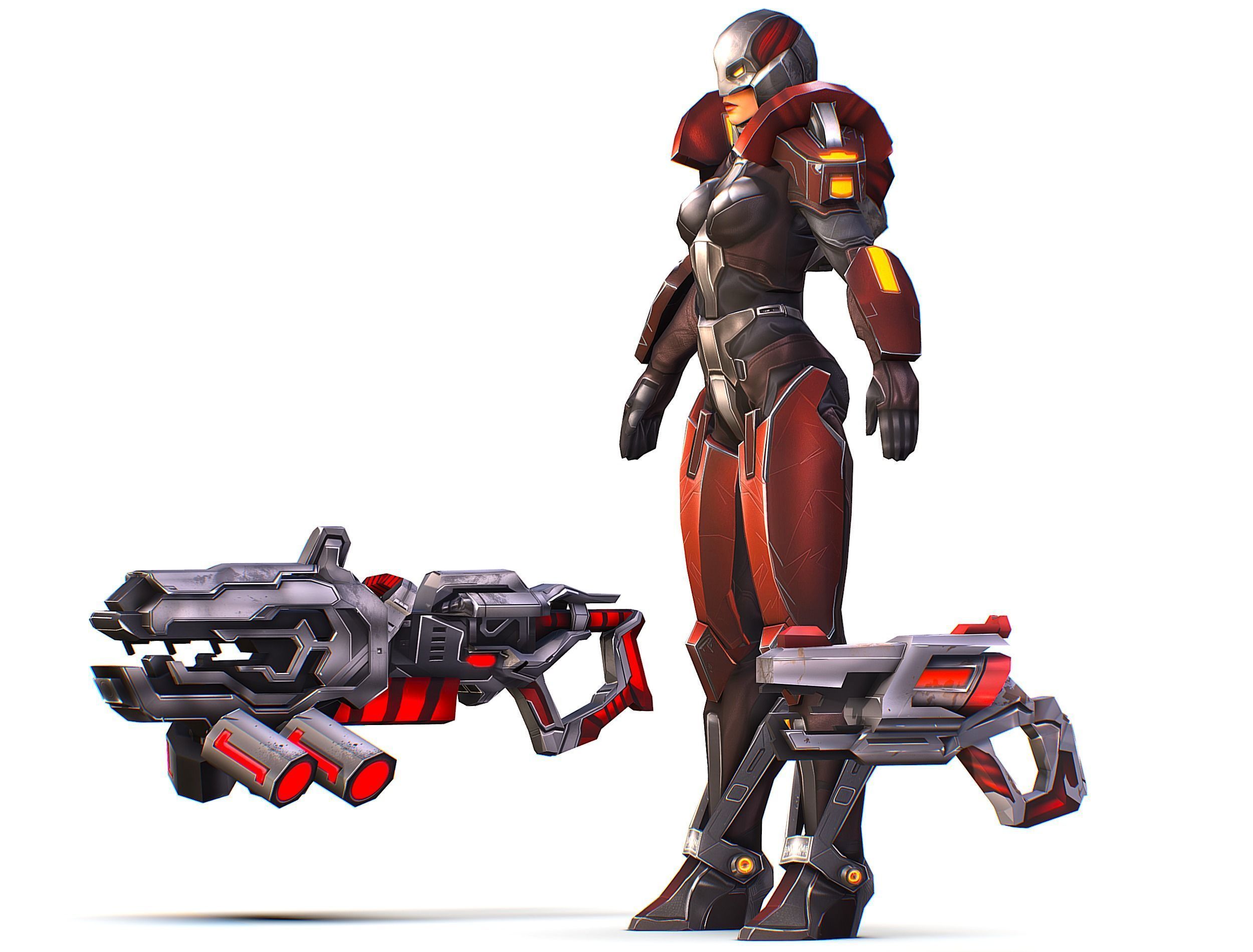 Cartoon Sci-Fi Cyborg Drone Heavy Machine Gunner Low-poly 3D model_6