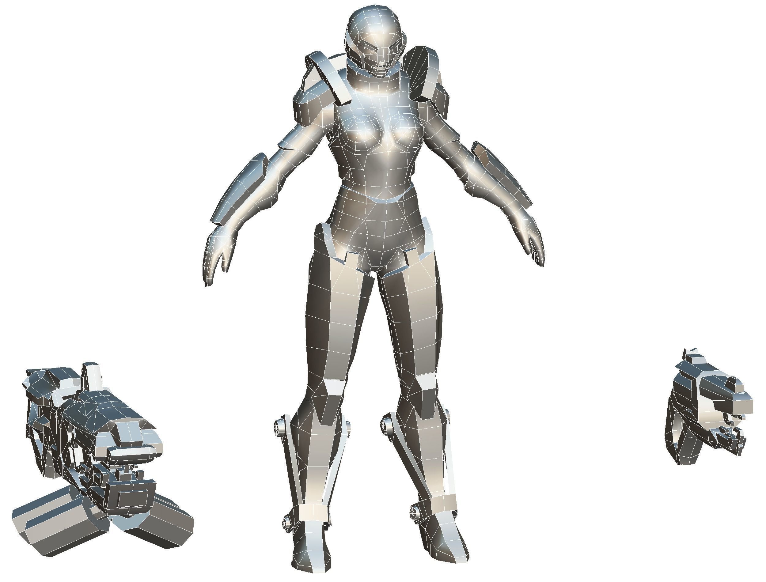 Cartoon Sci-Fi Cyborg Drone Heavy Machine Gunner Low-poly 3D model_79