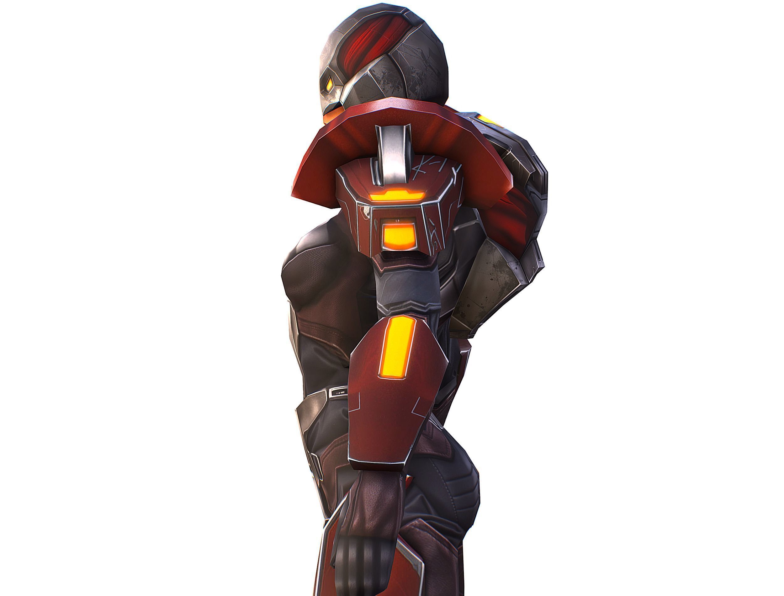 Cartoon Sci-Fi Cyborg Drone Heavy Machine Gunner Low-poly 3D model_37