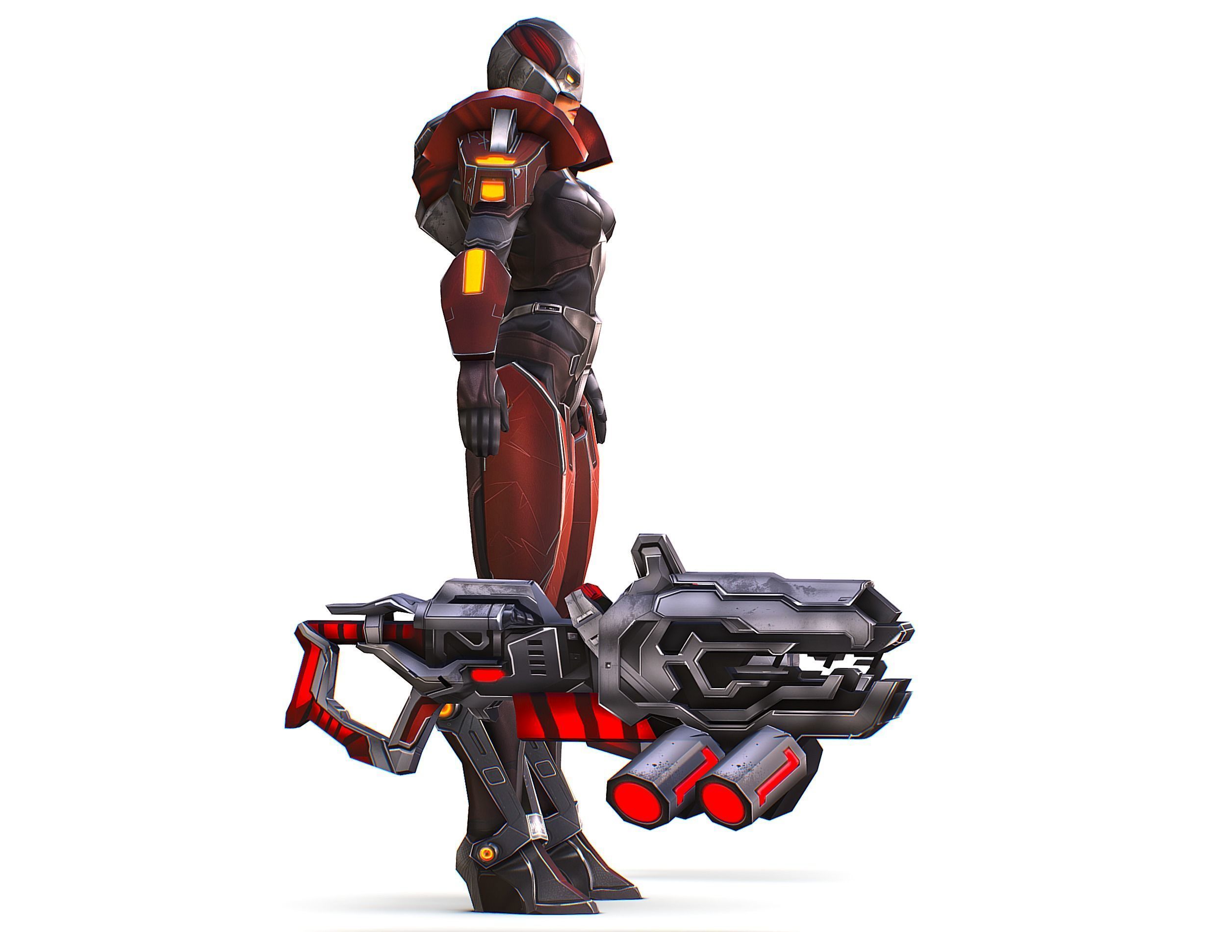 Cartoon Sci-Fi Cyborg Drone Heavy Machine Gunner Low-poly 3D model_18