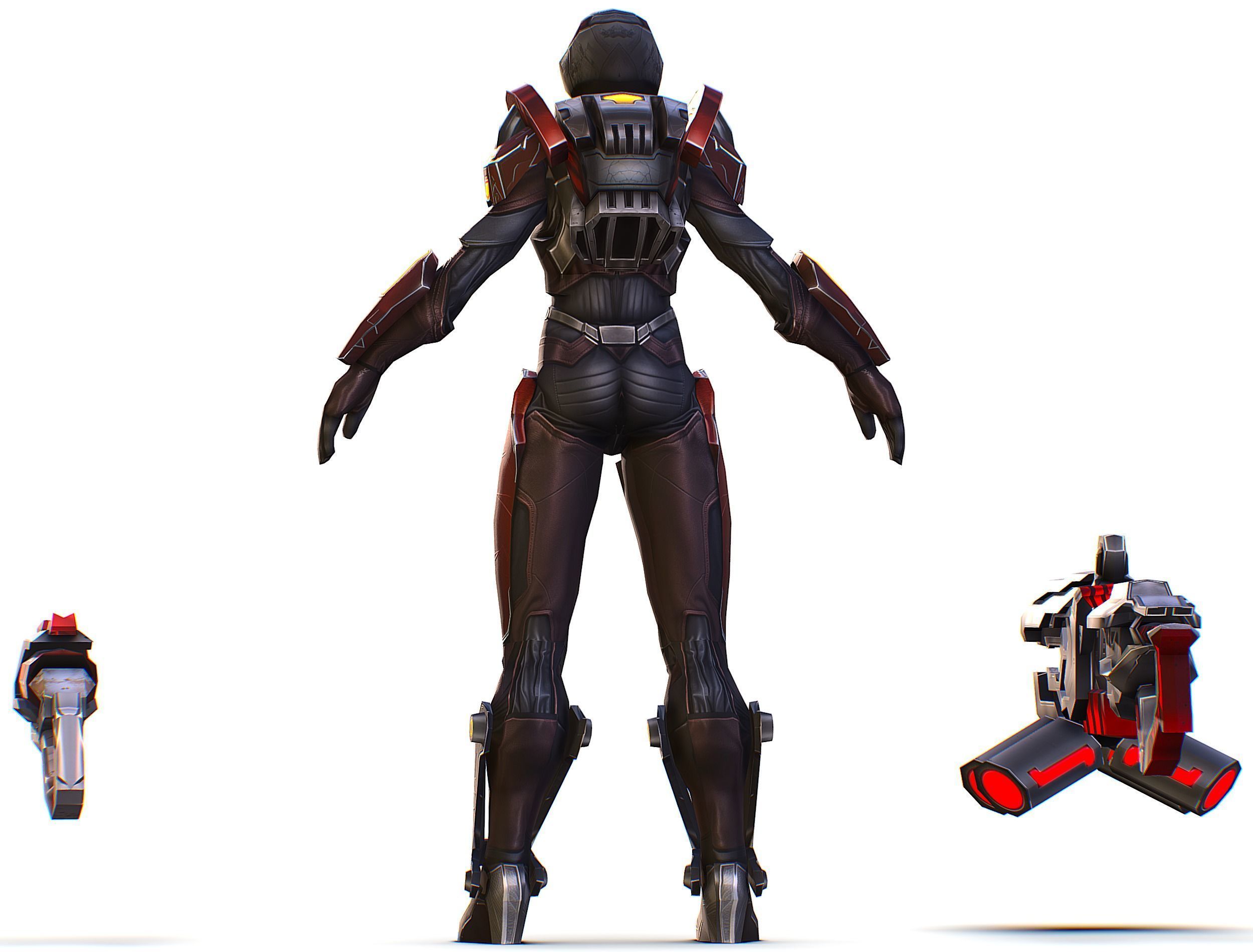 Cartoon Sci-Fi Cyborg Drone Heavy Machine Gunner Low-poly 3D model_12