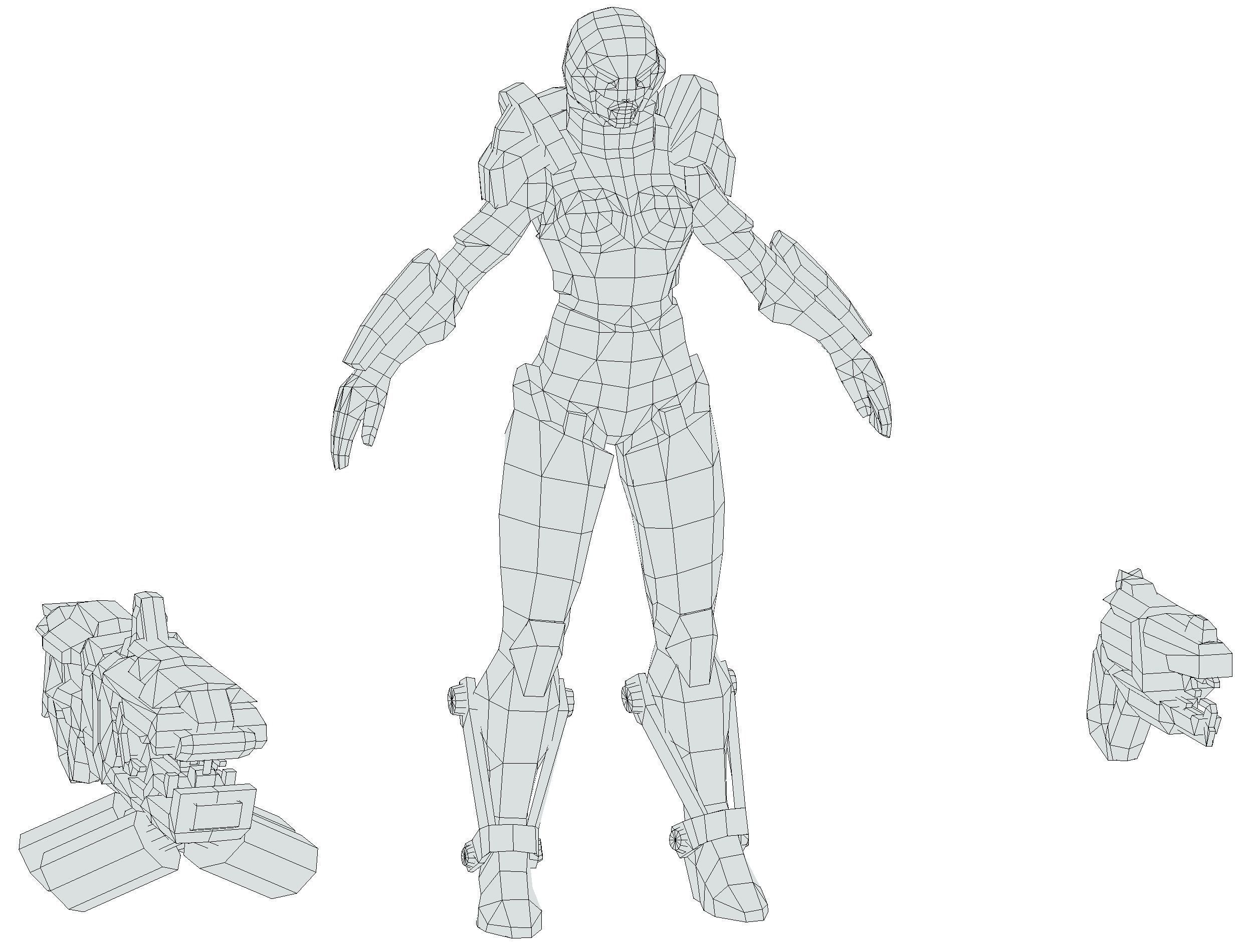 Cartoon Sci-Fi Cyborg Drone Heavy Machine Gunner Low-poly 3D model_81